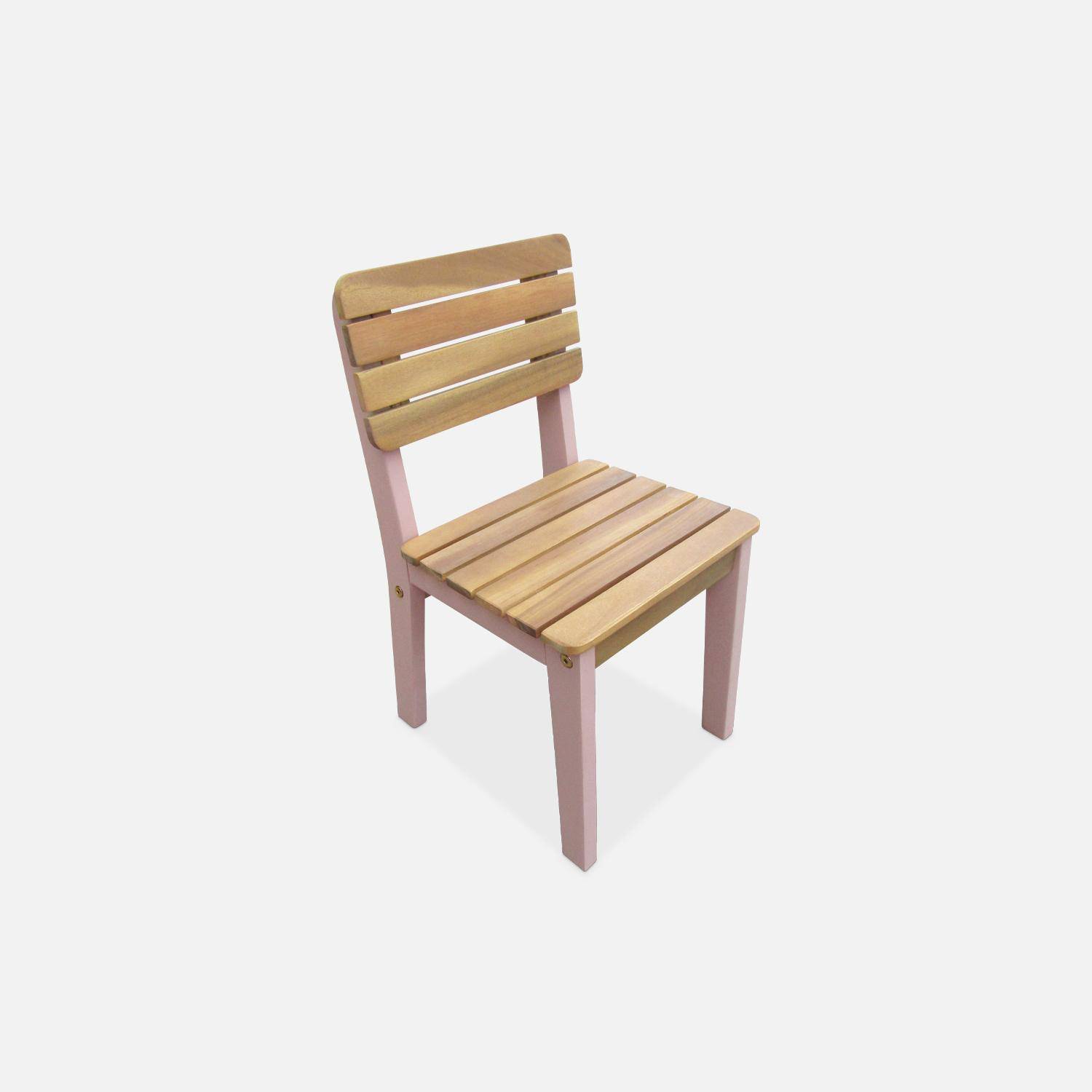  Conjunto de 2 cadeiras de madeira de acácia FSC para crianças, cor-de-rosa, interior/exterior Photo5
