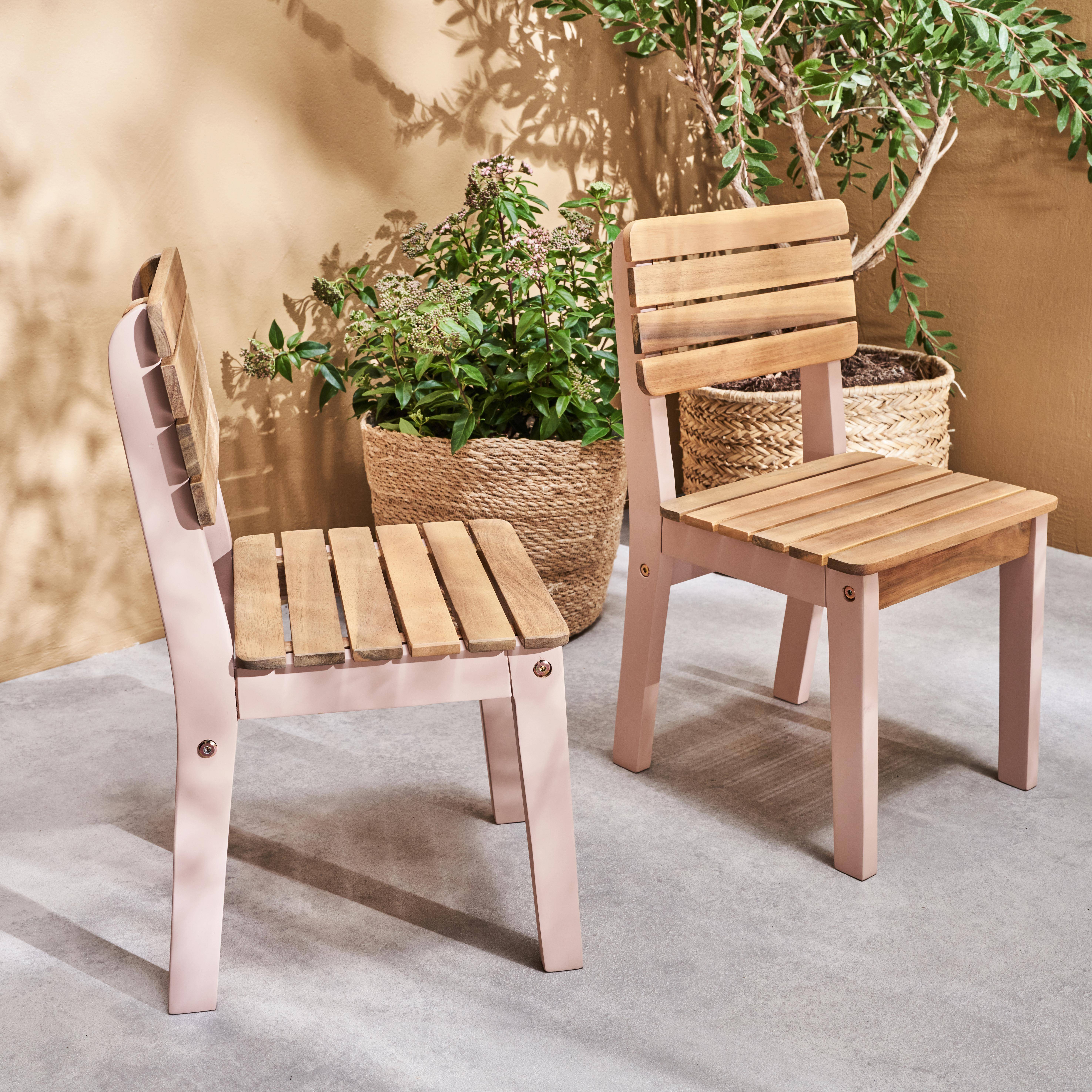  Lote de 2 sillas infantiles de madera de acacia FSC, rosa, interior/exterior,sweeek,Photo1