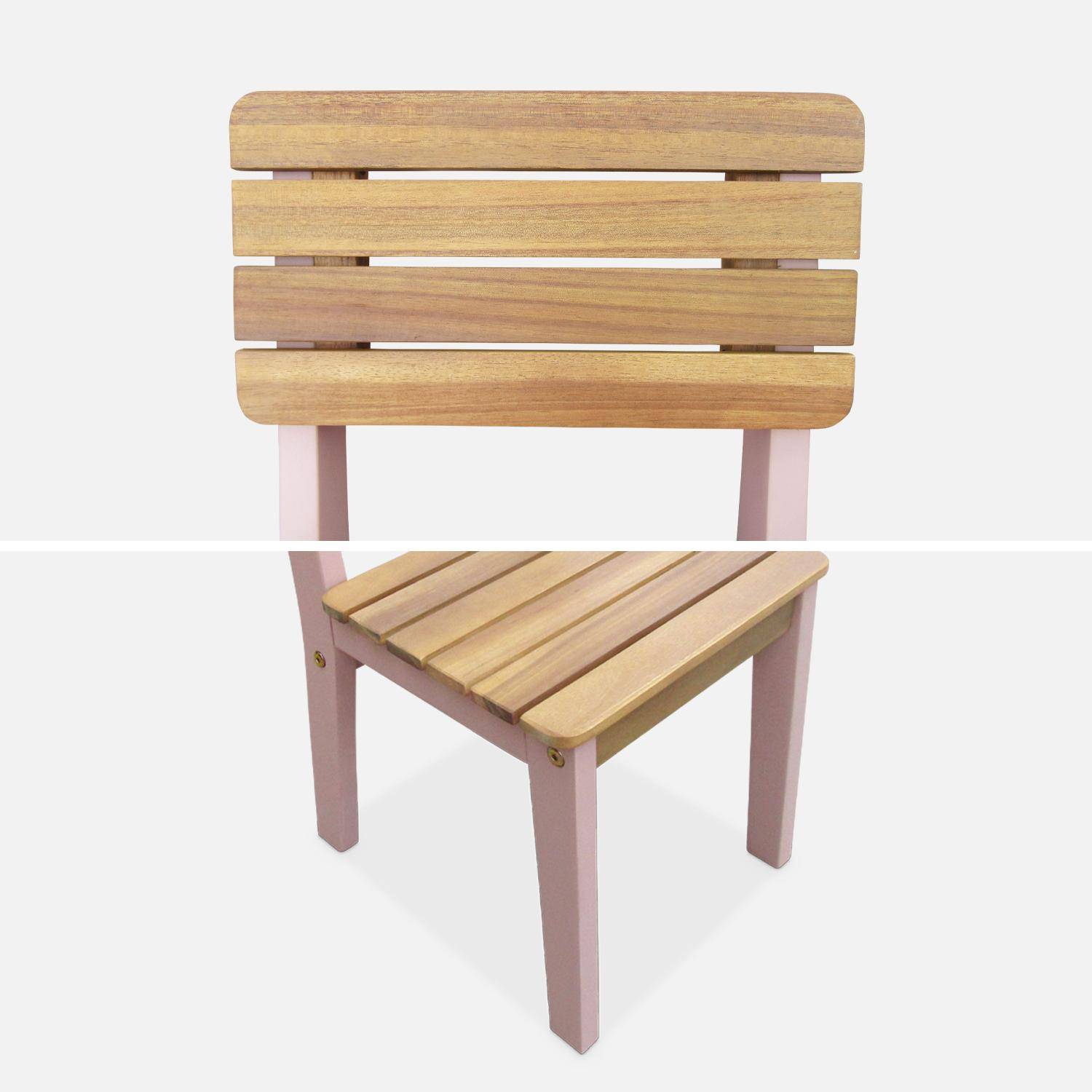  Conjunto de 2 cadeiras de madeira de acácia FSC para crianças, cor-de-rosa, interior/exterior Photo6