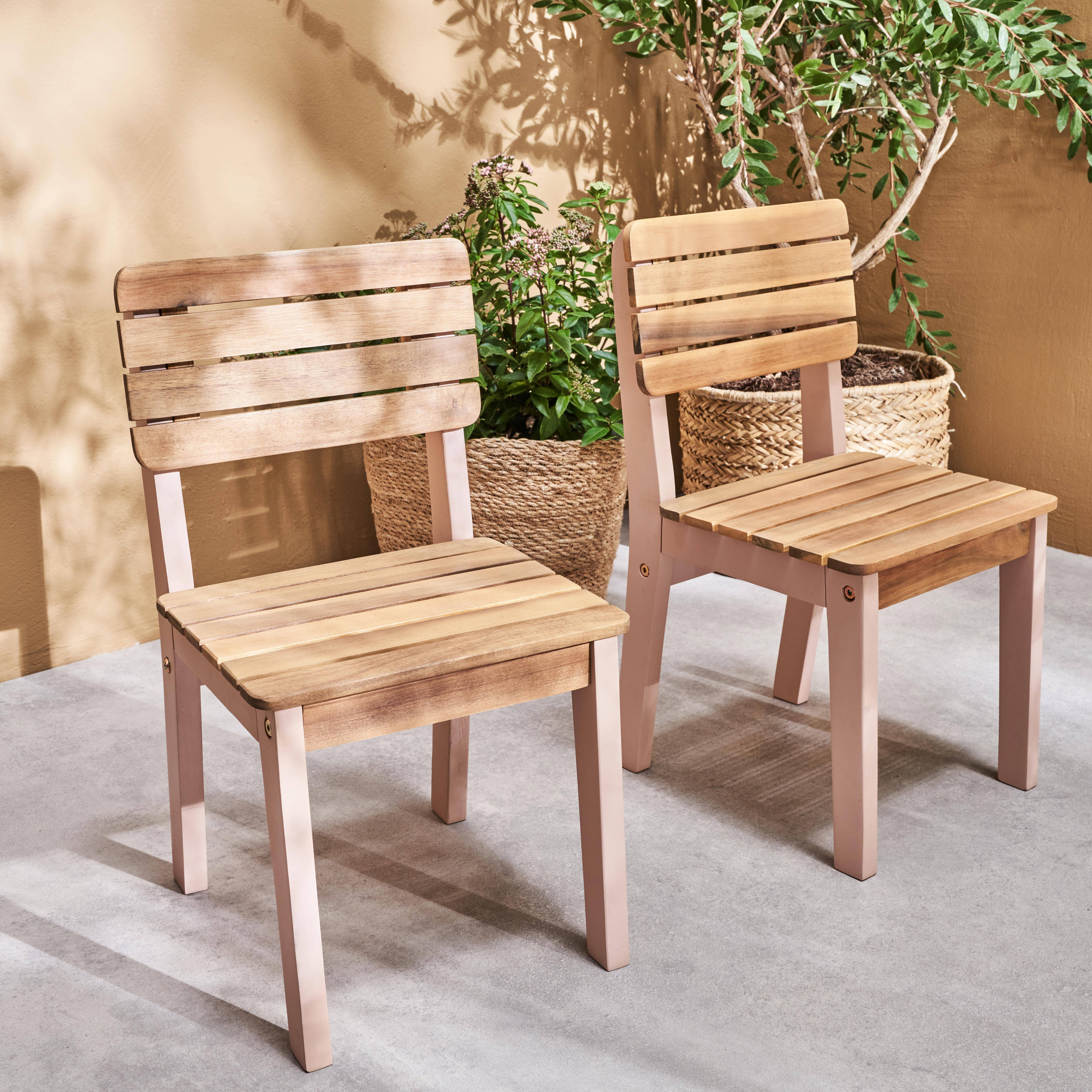  Lote de 2 sillas infantiles de madera de acacia FSC, rosa, interior/exterior,sweeek,Photo2