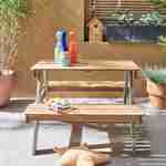 Acaciahouten picknicktafel voor kinderen, 2 plaatsen, kleur licht teak en grijsgroen Photo1