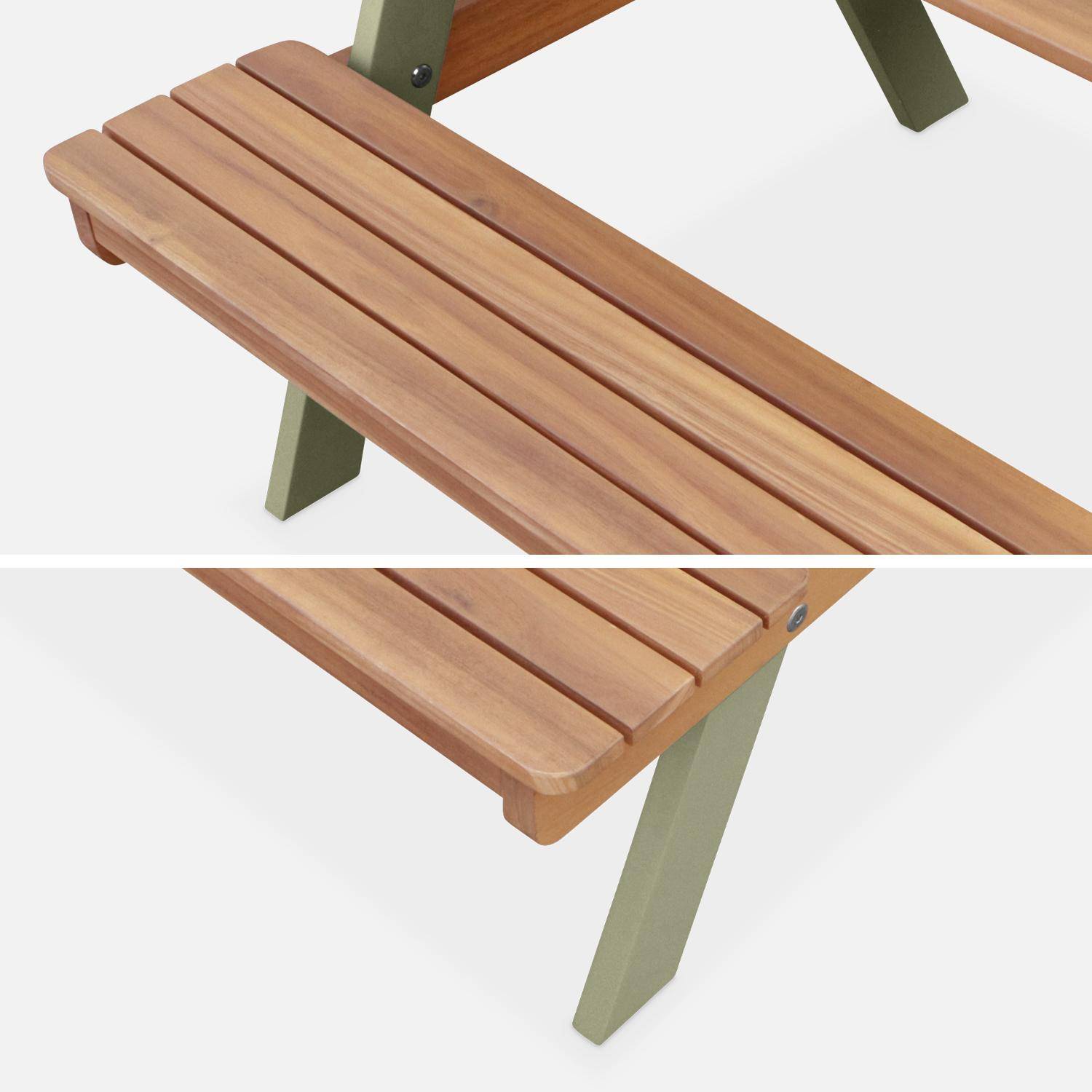Mesa de picnic de madera de acacia para niños, 2 plazas, color teca claro y verde grisáceo,sweeek,Photo5
