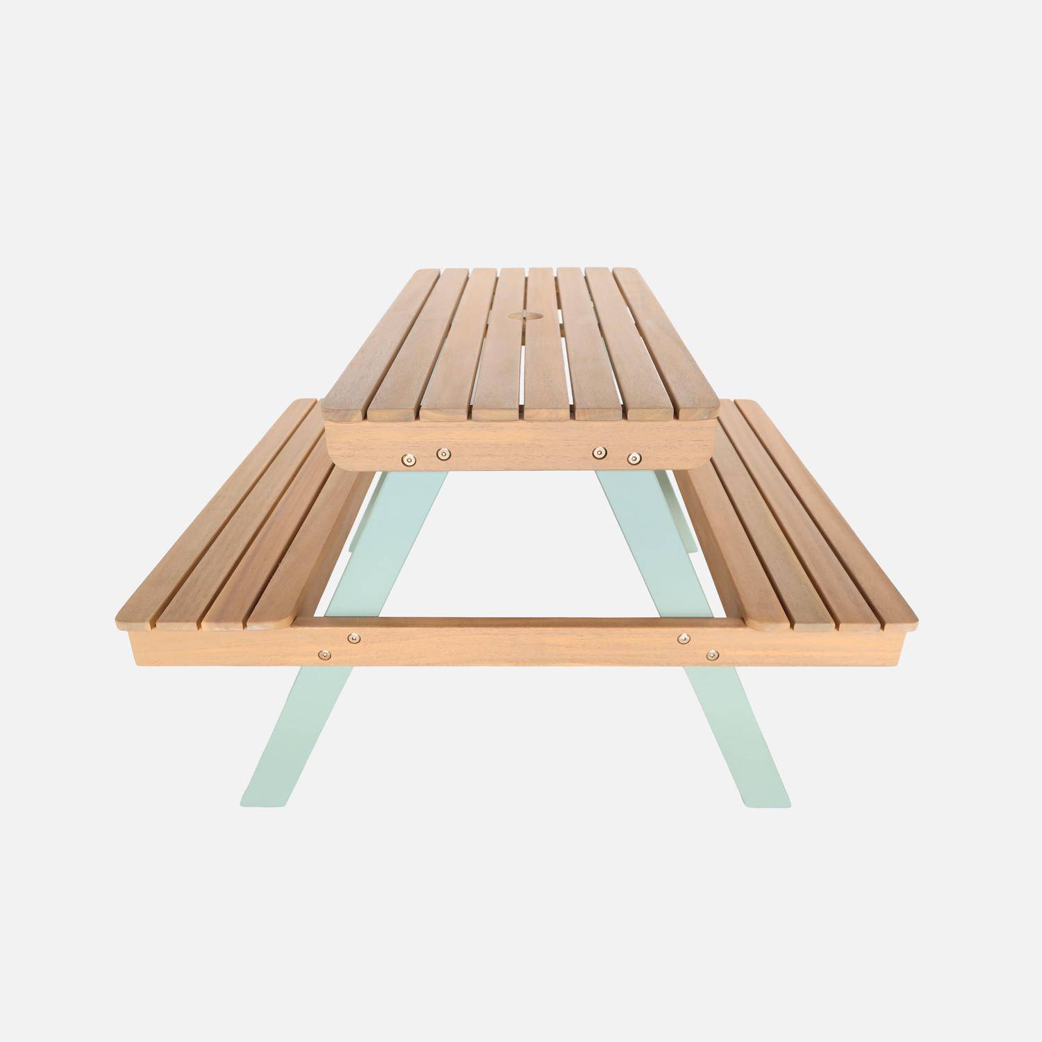 Acaciahouten picknicktafel voor kinderen, 2 plaatsen, kleur licht teak en grijsgroen - Caroline,sweeek,Photo4
