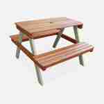 Picknicktisch aus hellem Akazienholz für Kinder, 2 Sitzplätze, naturfarben und graugrün Photo3