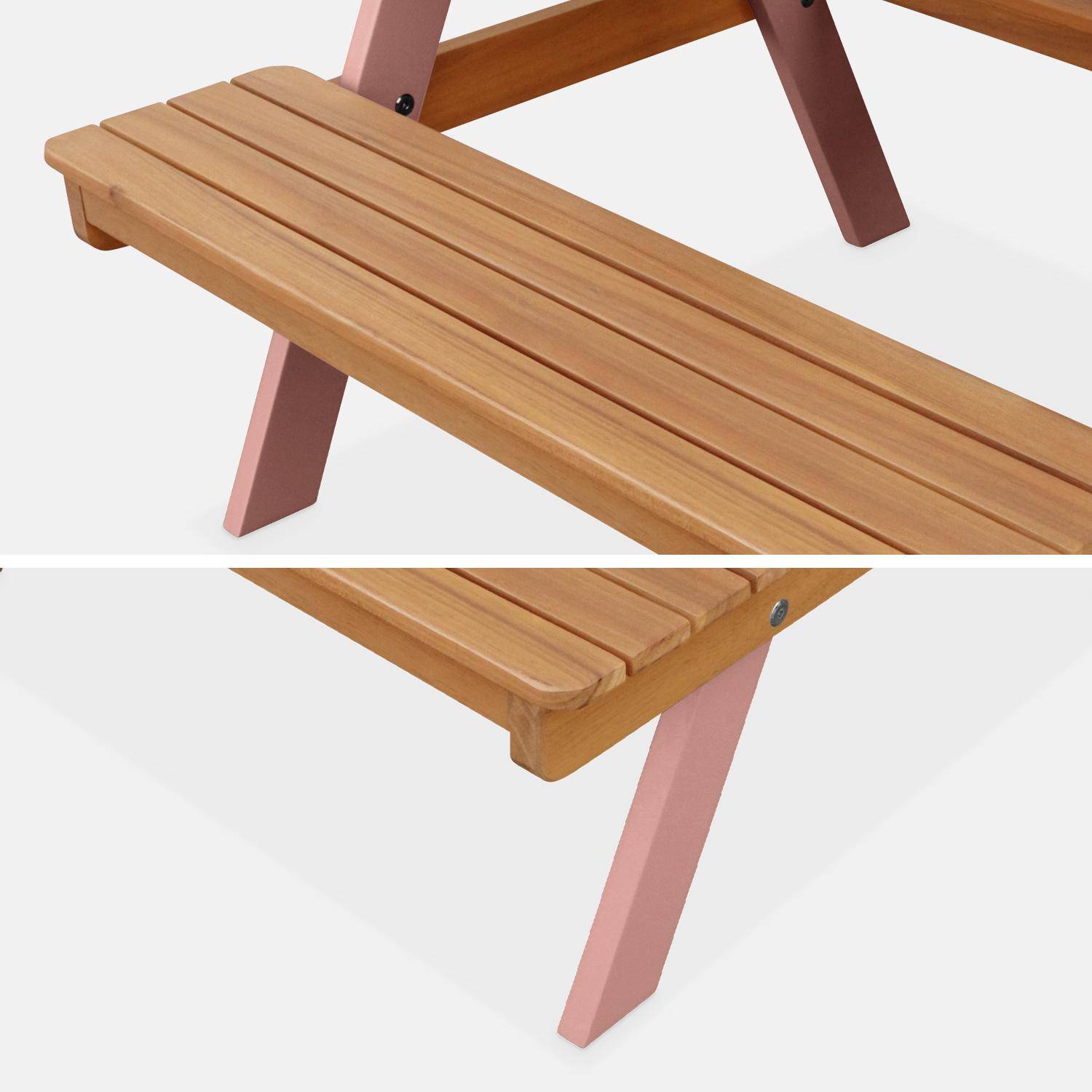 Acacia wood picnic table for children, 2 places, light teak and pink colour,sweeek,Photo5