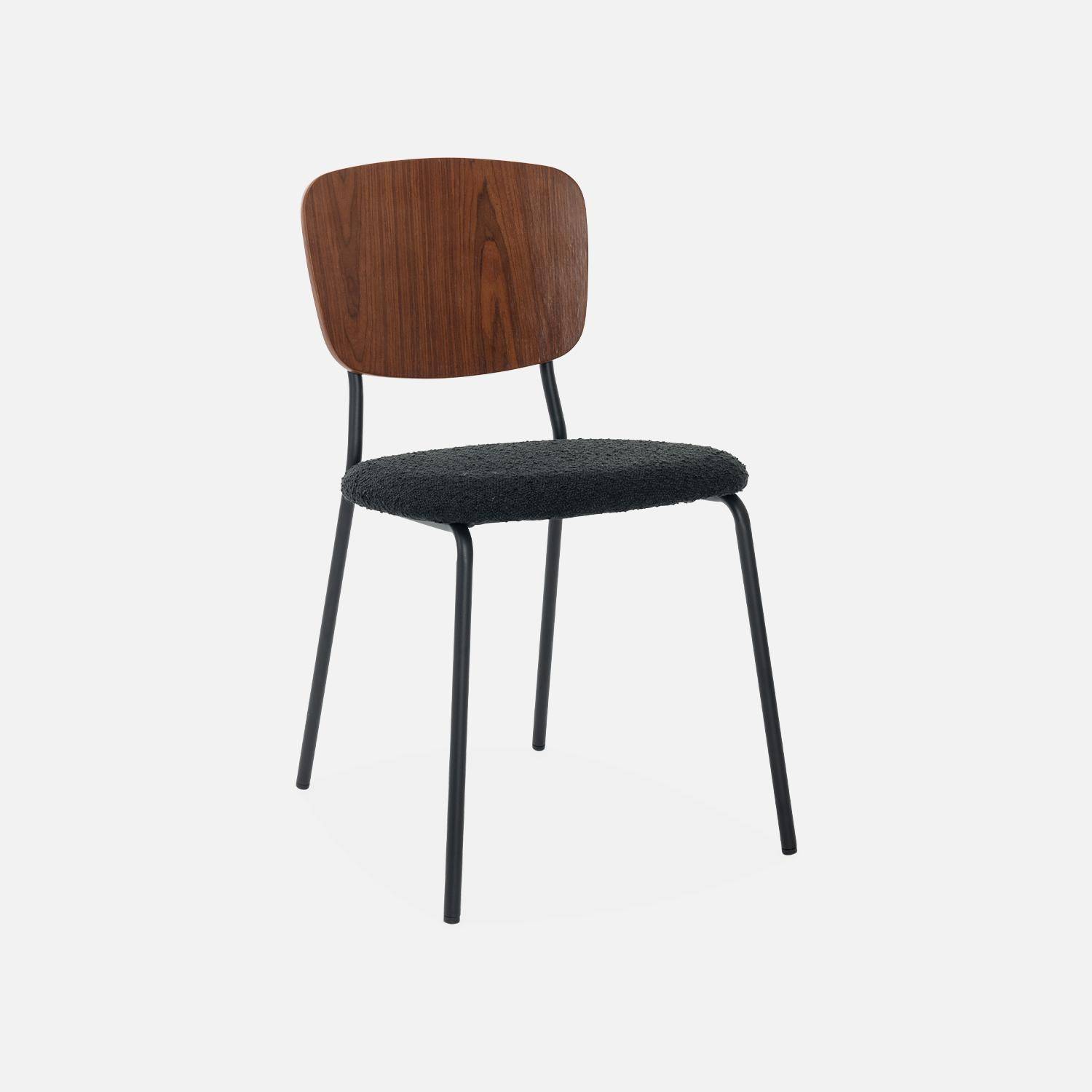 2er Set Stühle mit strukturiertem Bouclé-Sitz in schwarz, Rückenlehne aus gebogenem Pappelholz, Beine aus mattschwarzem Metall Photo4
