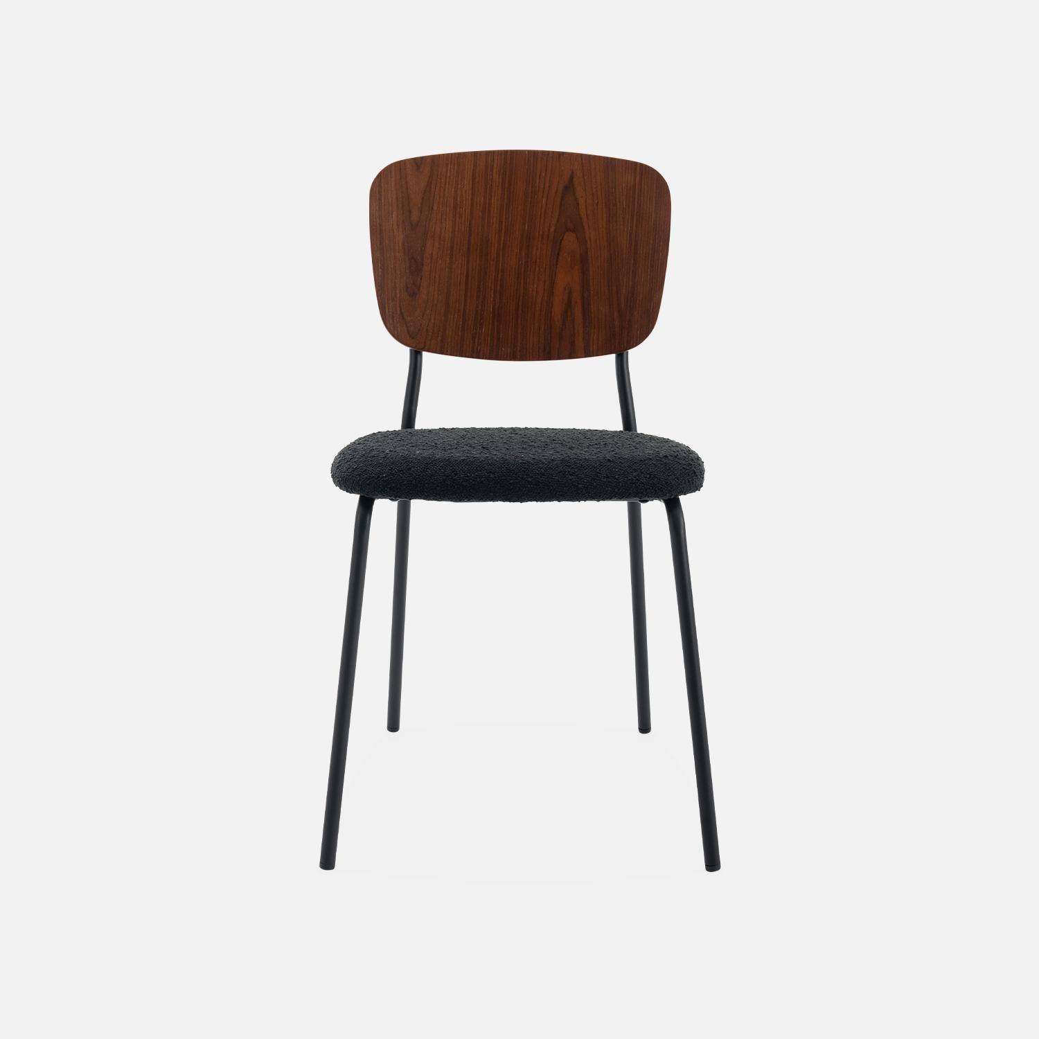 2er Set Stühle mit strukturiertem Bouclé-Sitz in schwarz, Rückenlehne aus gebogenem Pappelholz, Beine aus mattschwarzem Metall Photo5