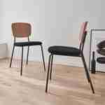 Lot de 2 chaises assise bouclette texturée noire, dossier bois de peuplier courbé, pieds en métal noir mat Photo7