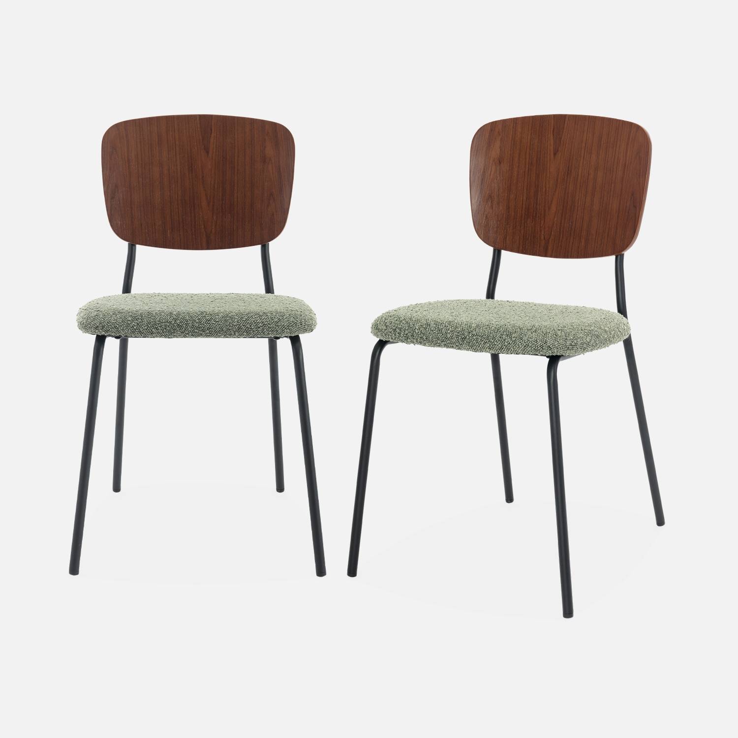 2er Set Stühle mit Sitz aus strukturiertem Bouclé grün | sweeek