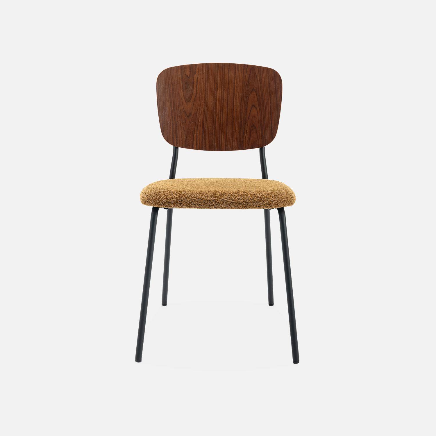 Set van 2 stoelen, mosterdkleurige bouclézitting, gebogen populierenhouten rugleuning, matzwarte metalen poten,sweeek,Photo5