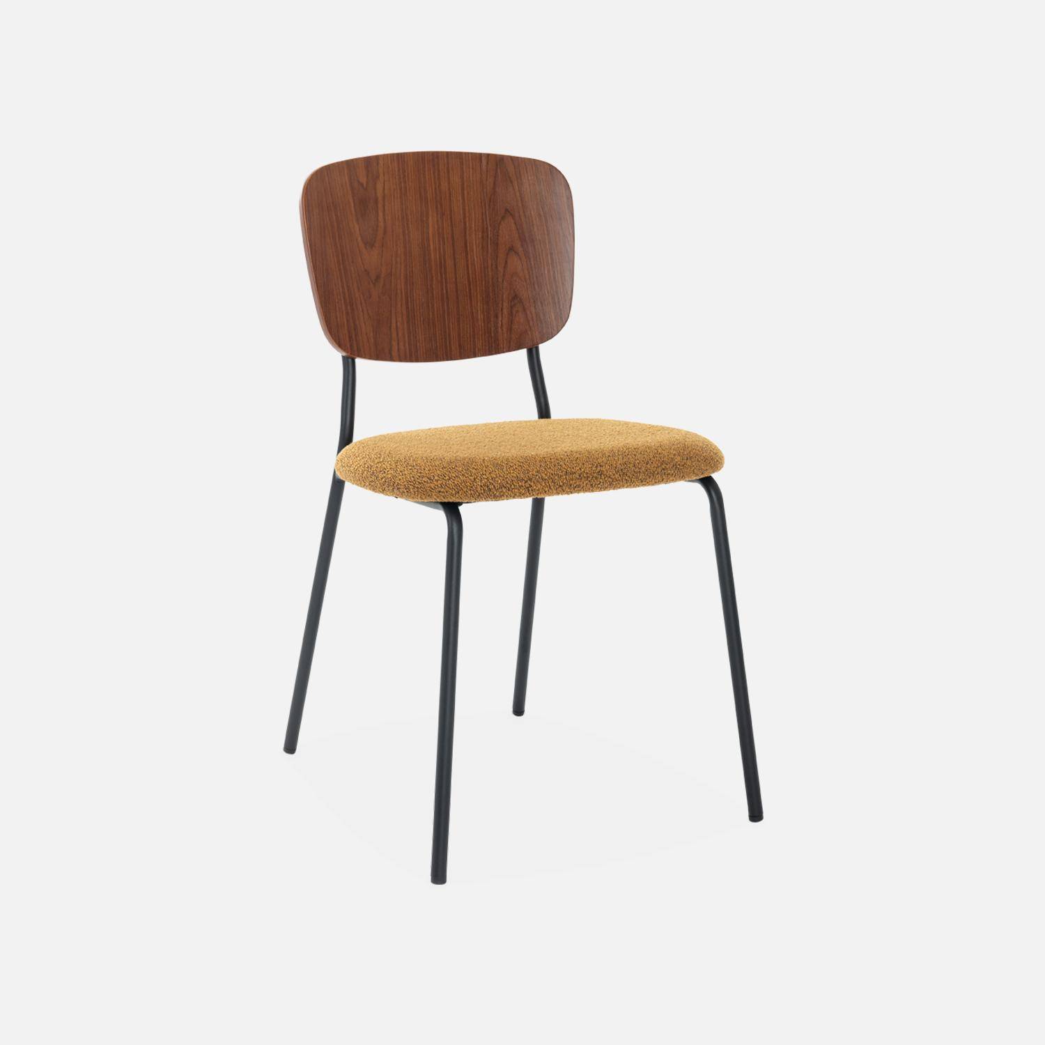 Set van 2 stoelen, mosterdkleurige bouclézitting, gebogen populierenhouten rugleuning, matzwarte metalen poten,sweeek,Photo4