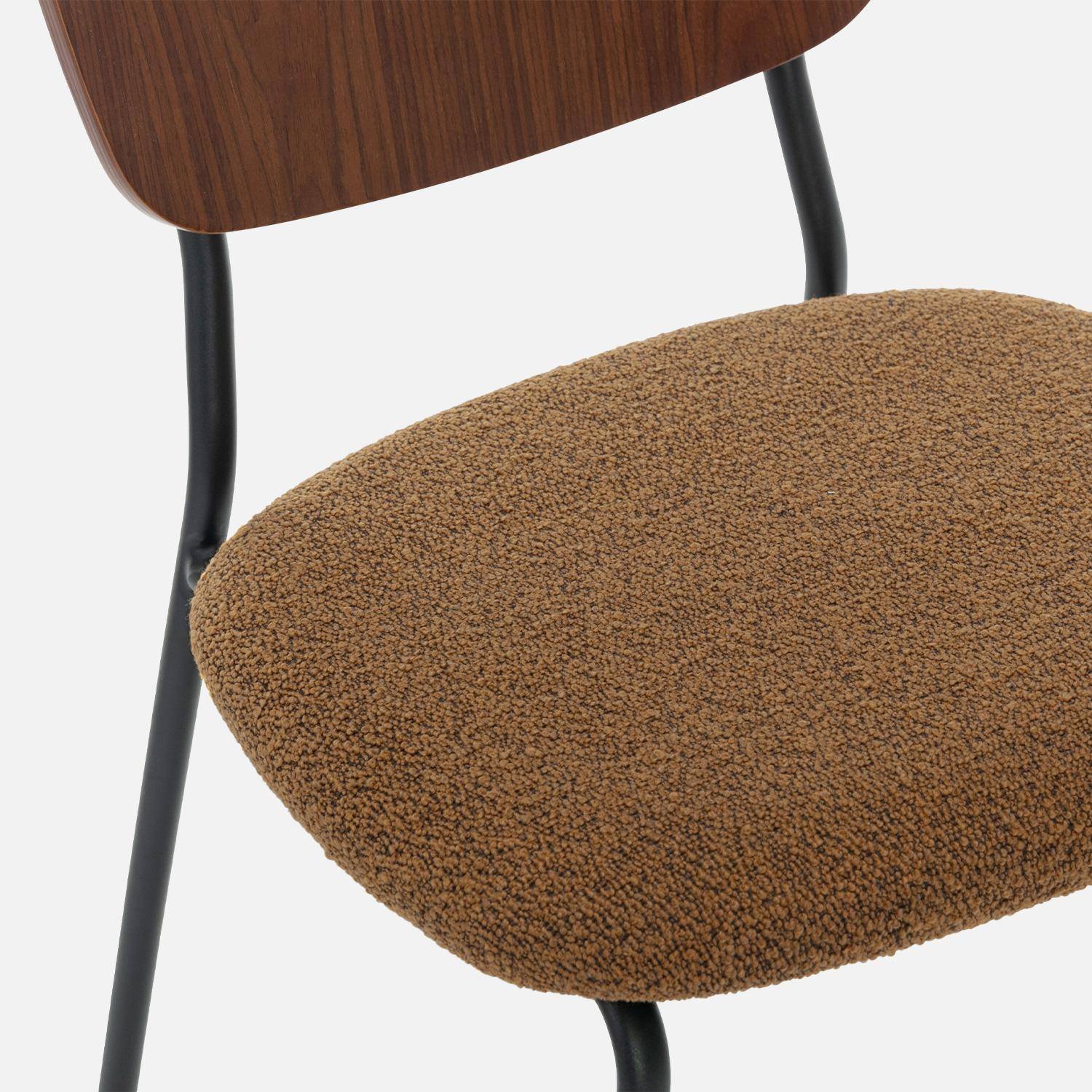 2er-Set Stühle mit strukturiertem Bouclé-Sitz in senfgelb, Rückenlehne aus gebogenem Pappelholz, Beine aus mattschwarzem Metall - Emy Photo6