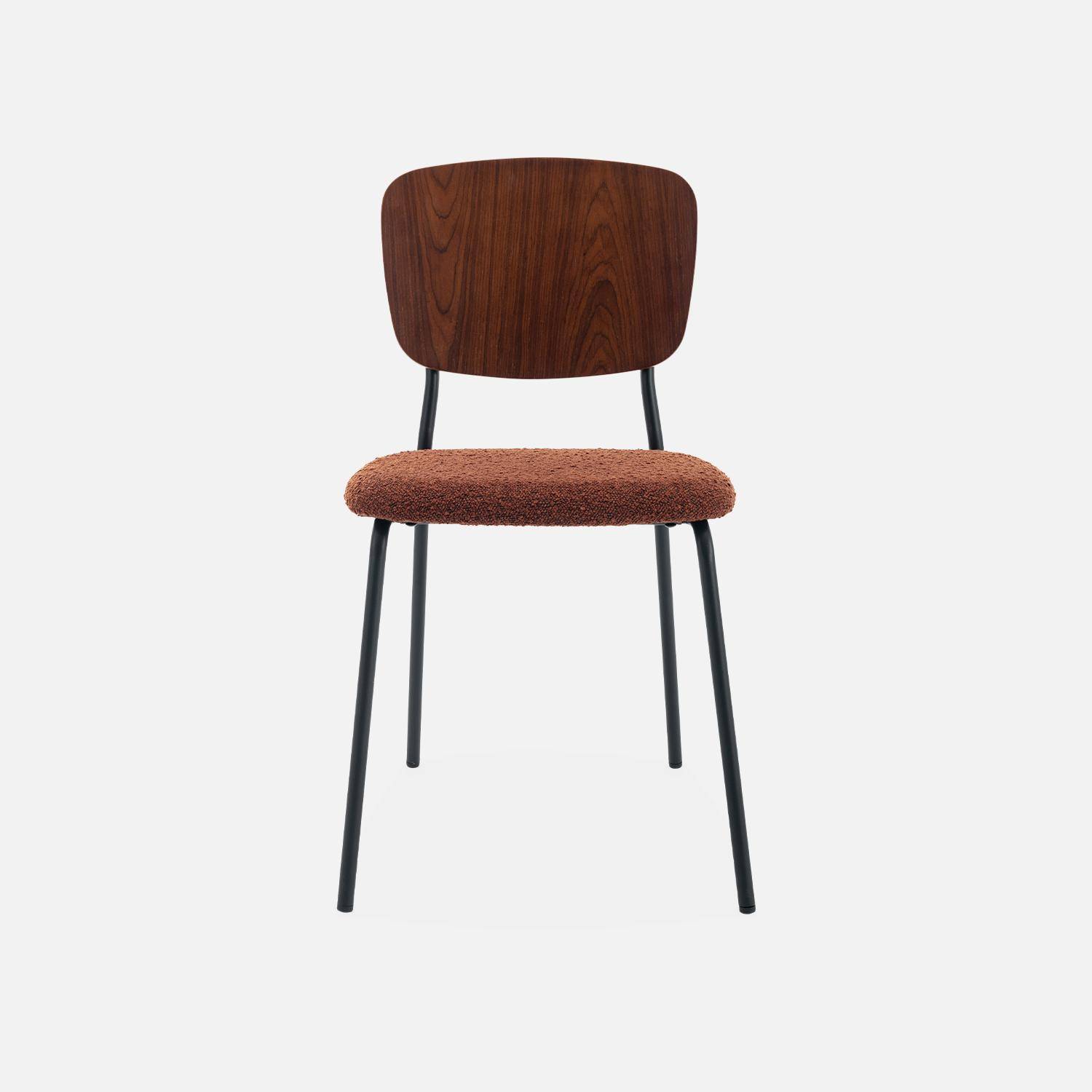 2er Set Stühle mit strukturiertem Bouclé-Sitz in terrakotta, Rückenlehne aus gebogenem Pappelholz, Beine aus mattschwarzem Metall,sweeek,Photo5