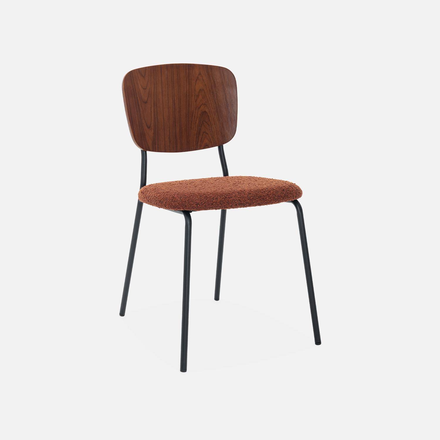Lot de 2 chaises assise bouclette texturée terracotta, dossier bois de peuplier courbé, pieds en métal noir mat Photo4
