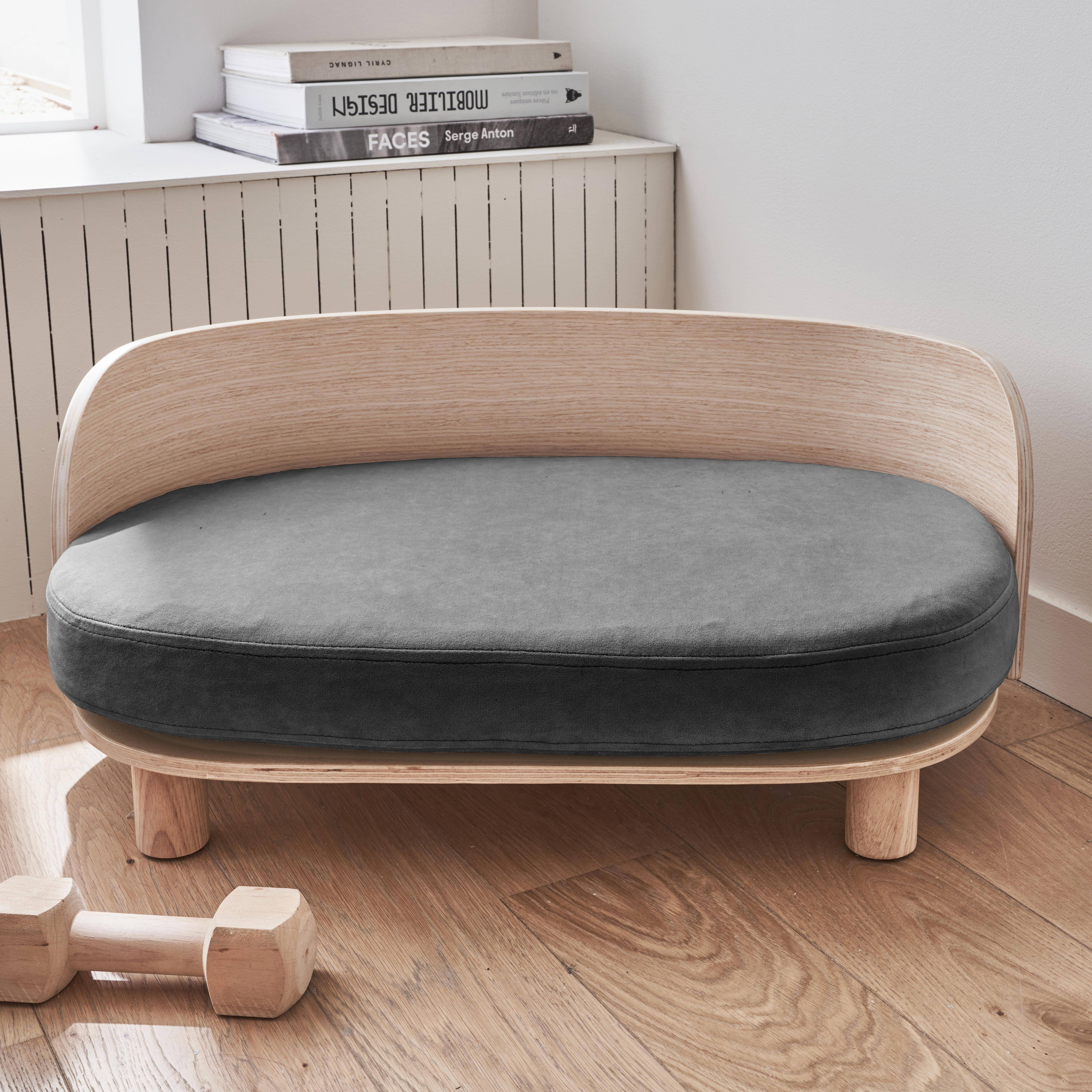 Donkergrijs mandje, houten bed, Filou, B40 x D64 x H26cm,sweeek,Photo2