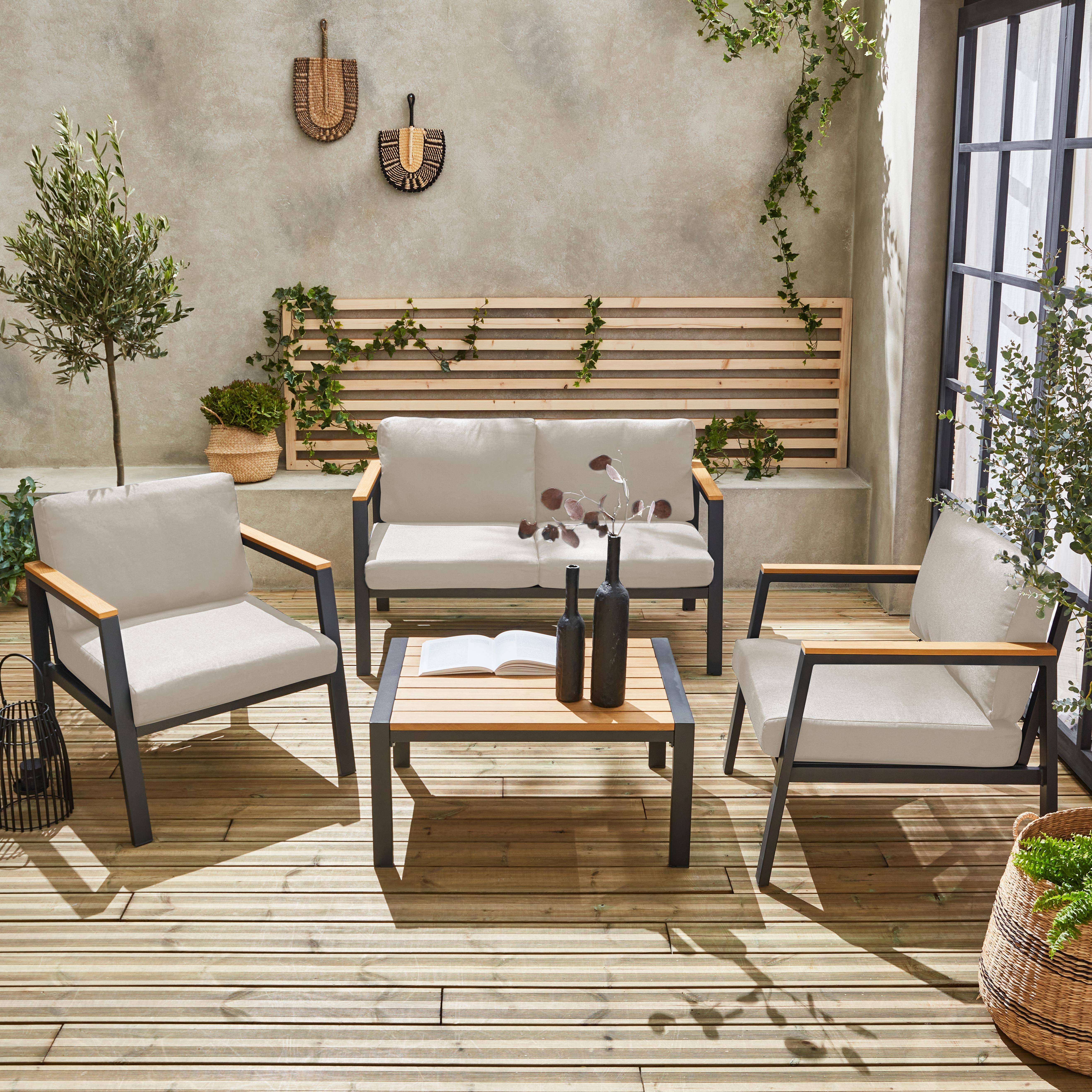 4-seater aluminium and polywood garden sofa set, Casoria, Beige, 128x75x74.5 cm Photo1