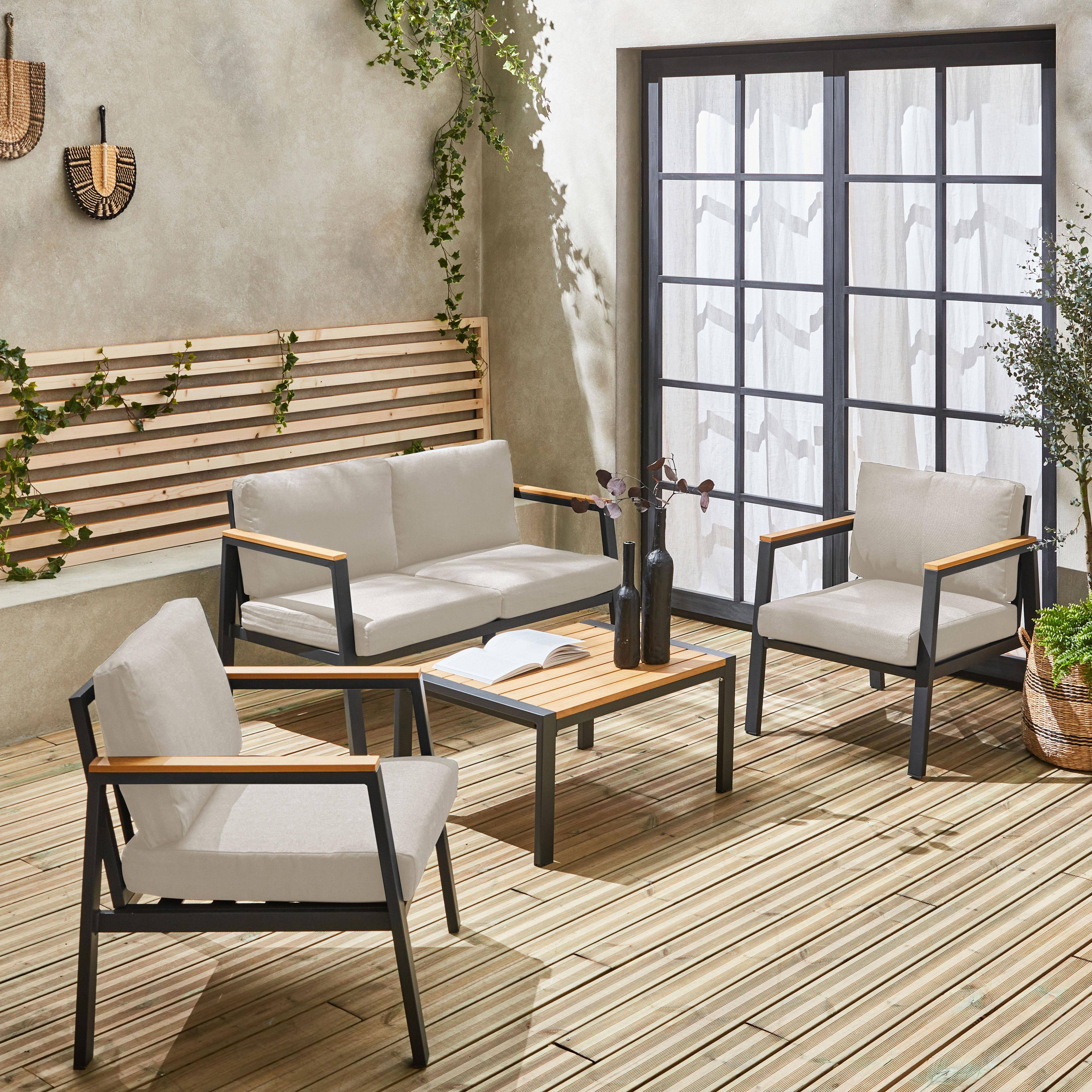 4-seater aluminium and polywood garden sofa set, Casoria, Beige, 128x75x74.5 cm Photo2