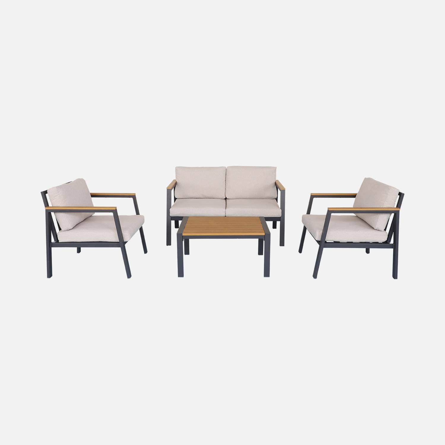 4-seater aluminium and polywood garden sofa set, Casoria, Beige, 128x75x74.5 cm,sweeek,Photo4