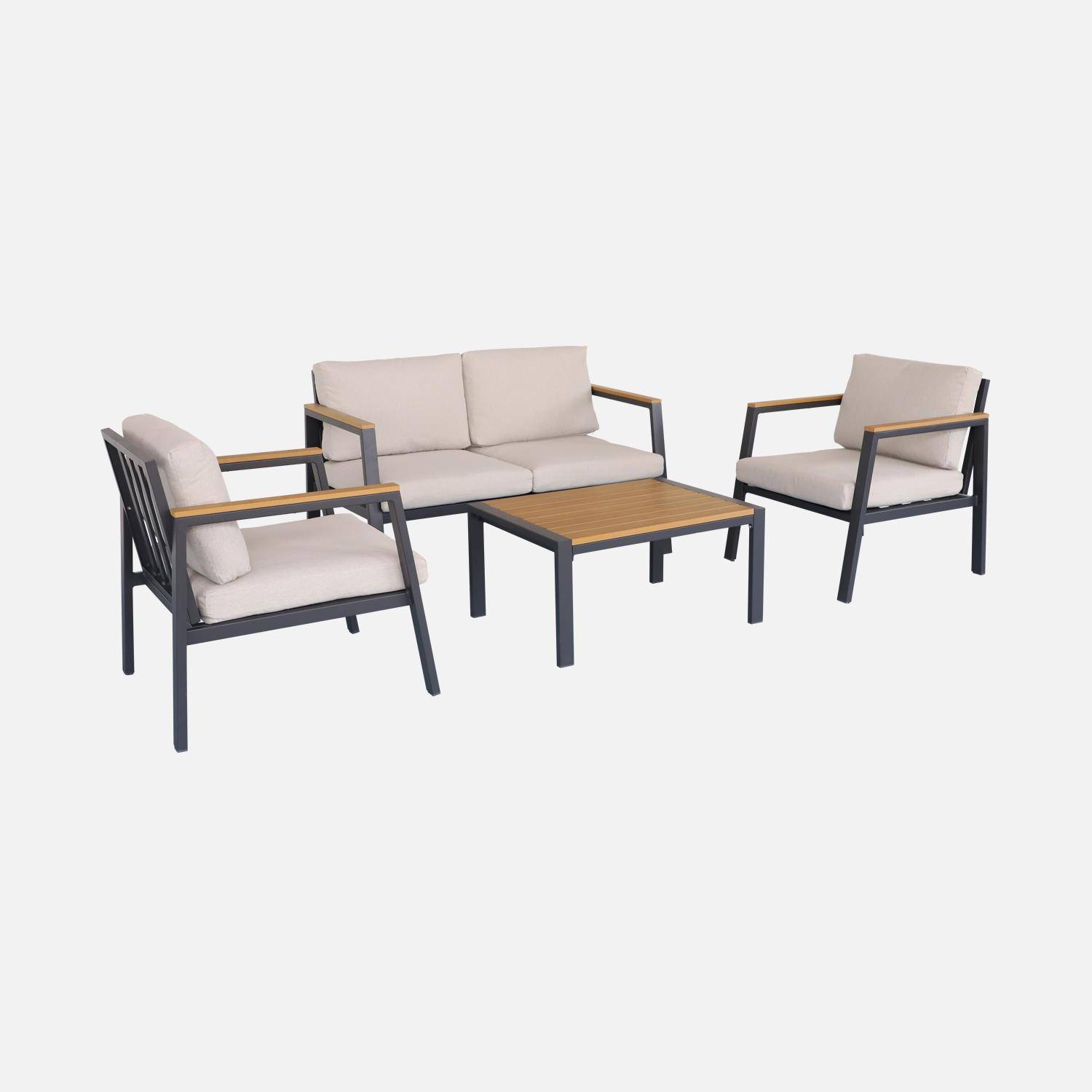 4-seater aluminium and polywood garden sofa set, Casoria, Beige, 128x75x74.5 cm,sweeek,Photo3