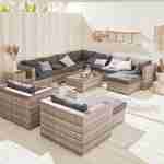Ready assembled 14-seater premium polyrattan corner garden sofa set with coffee table, Grey Photo1