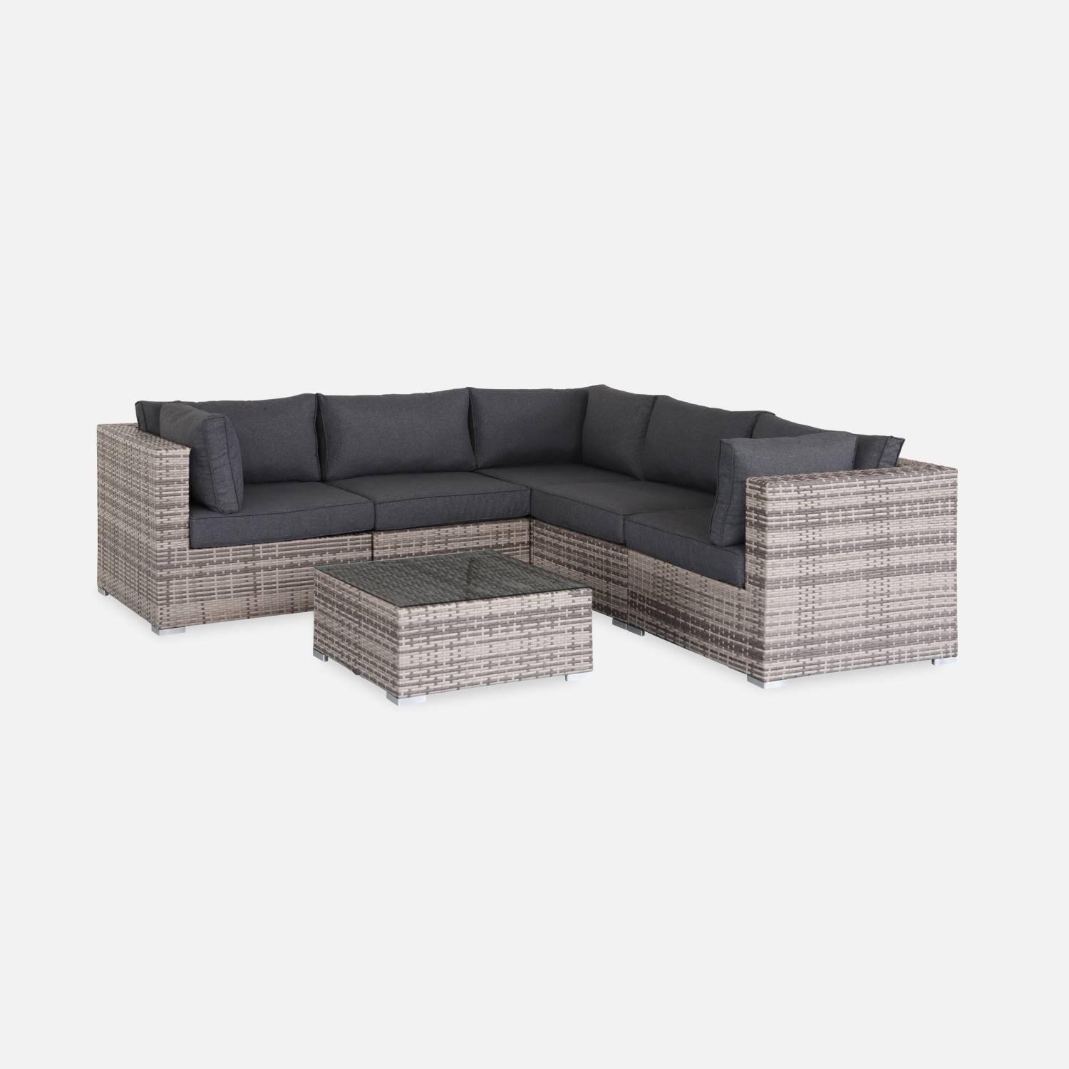 5-seater polyrattan corner garden sofa set, Mixed Grey / Grey  | sweeek