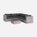 Ready assembled 5-seater polyrattan corner garden sofa set - sofa, coffee table - Napoli - Mixed Grey rattan, Grey cushions Photo2