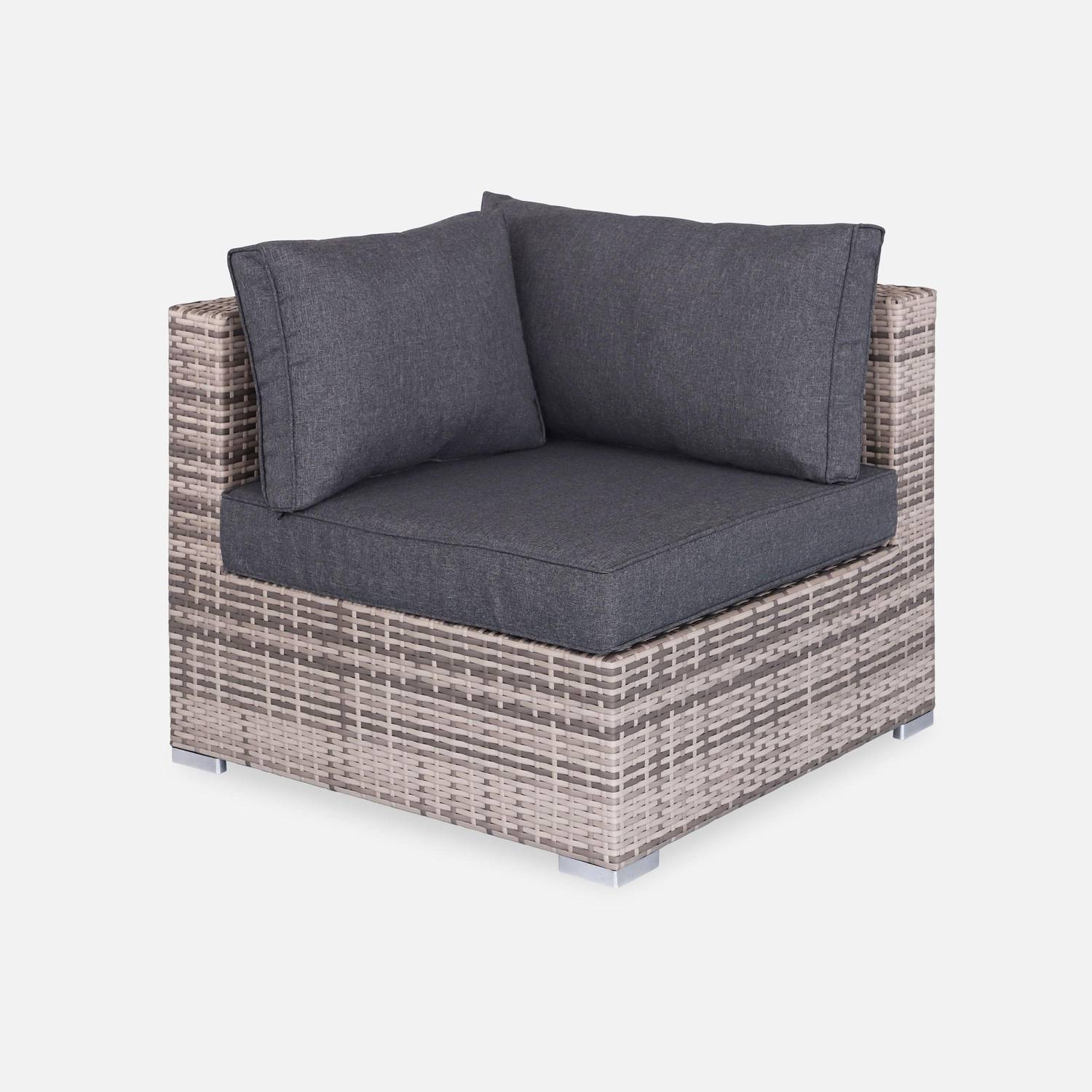 Ready assembled 5-seater polyrattan corner garden sofa set - sofa, coffee table - Napoli - Mixed Grey rattan, Grey cushions Photo4