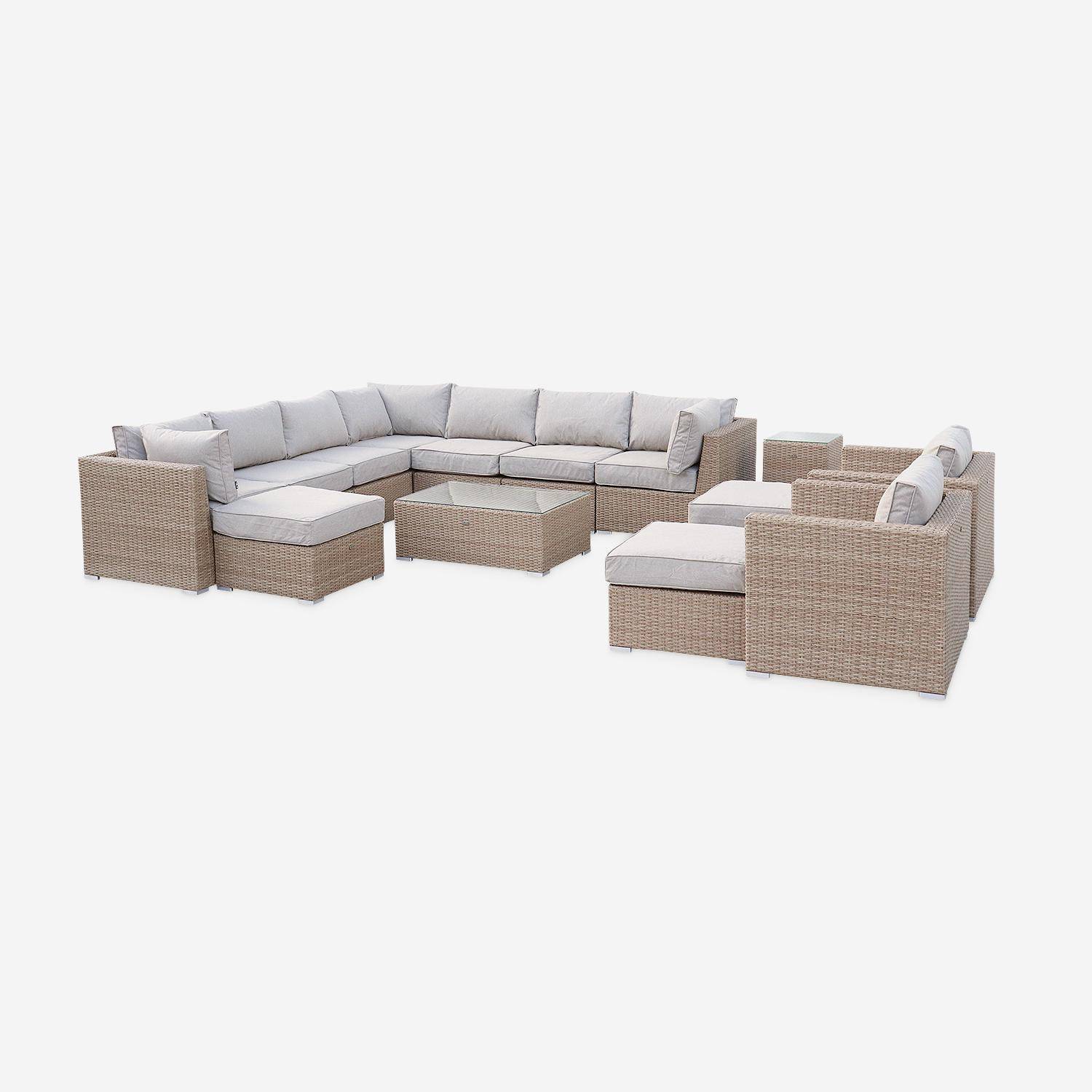Premium round woven resin garden sofa set XXL – VERONA – Natural wicker style resin, beige cushions – 12 to 14 seats,sweeek,Photo5