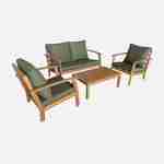 Essgruppe 4 Sitzer aus Akazienholz, 1 Couchtisch,  1 Sofa, 2 Sessel, Kissenbezug salbeigrün - Ushuaïa  Photo3