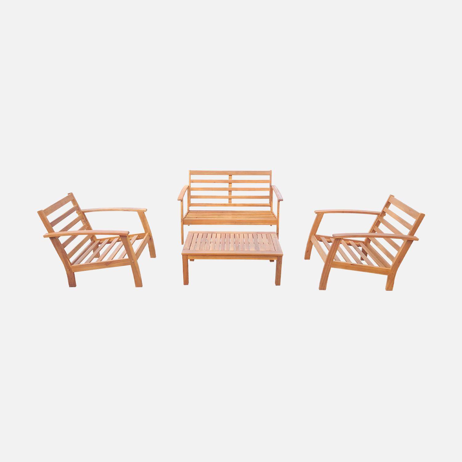 4-osobowy drewniany zestaw mebli ogrodowych - Ushuaïa - poduszki Khaki, sofa, fotele i stolik kawowy z drewna akacjowego,sweeek,Photo6