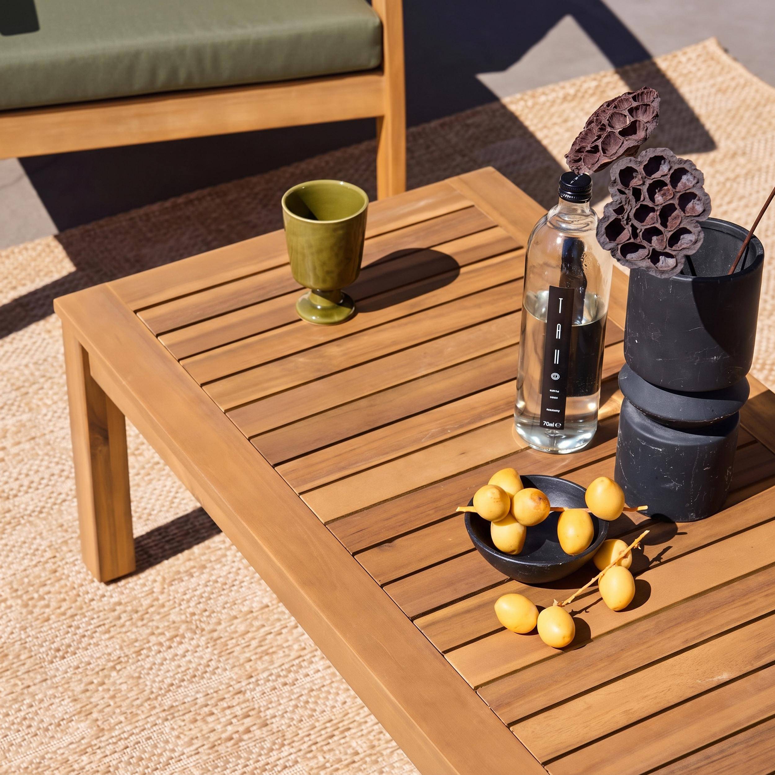 Loungeset voor 4 personen met bank, fauteuil en salontafel van hout kaki - Ushuaïa,sweeek,Photo3