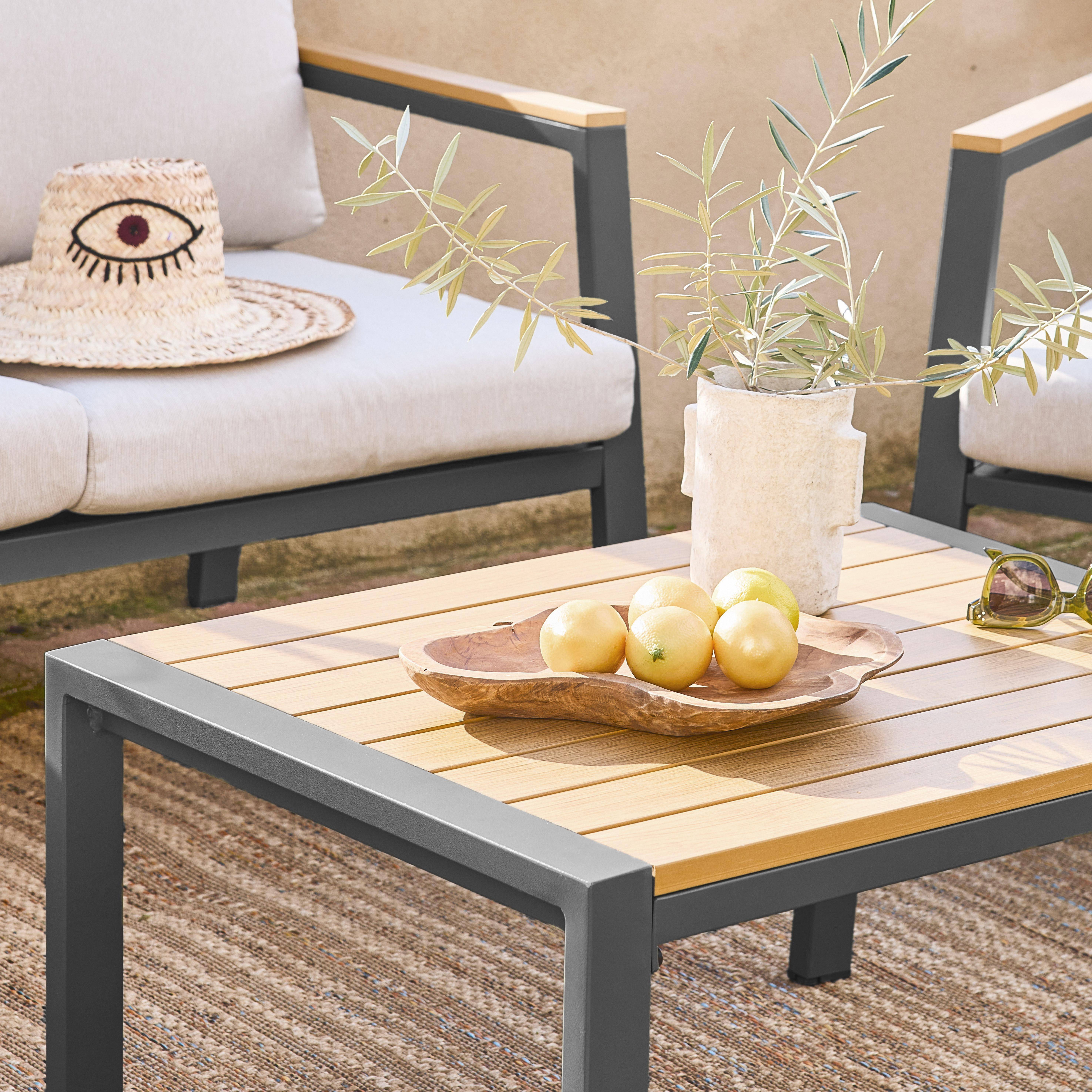 Gartenlounge-Set , Aluminium und Polywood 4-Sitzer, 1 Sofa, 2 Sessel, 1 Couchtisch, Bezug beige - Casoria Photo3