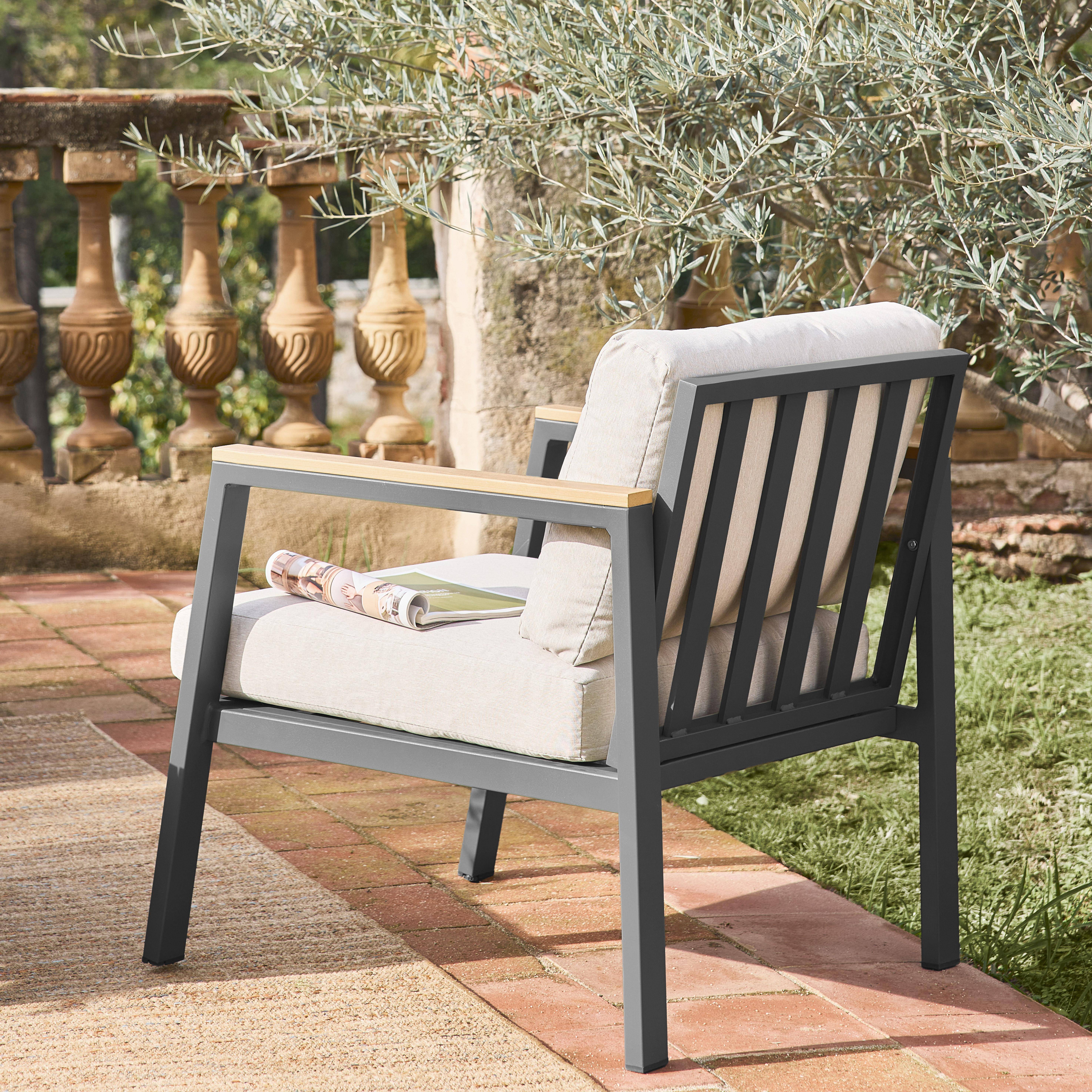 Gartenlounge-Set , Aluminium und Polywood 4-Sitzer, 1 Sofa, 2 Sessel, 1 Couchtisch, Bezug beige - Casoria,sweeek,Photo5