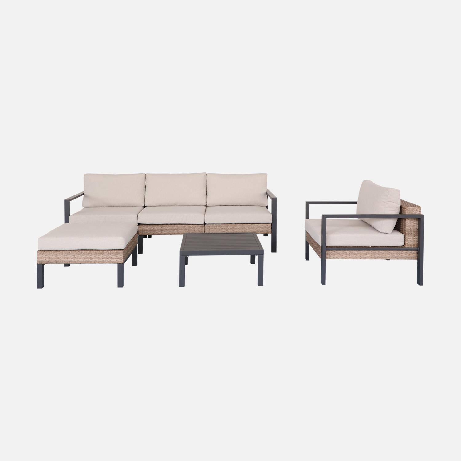 Conjunto de muebles de jardín VELLETRI, beige, aluminio, resina tejida, 5 plazas W68 x D74 x H63/76cm Photo6