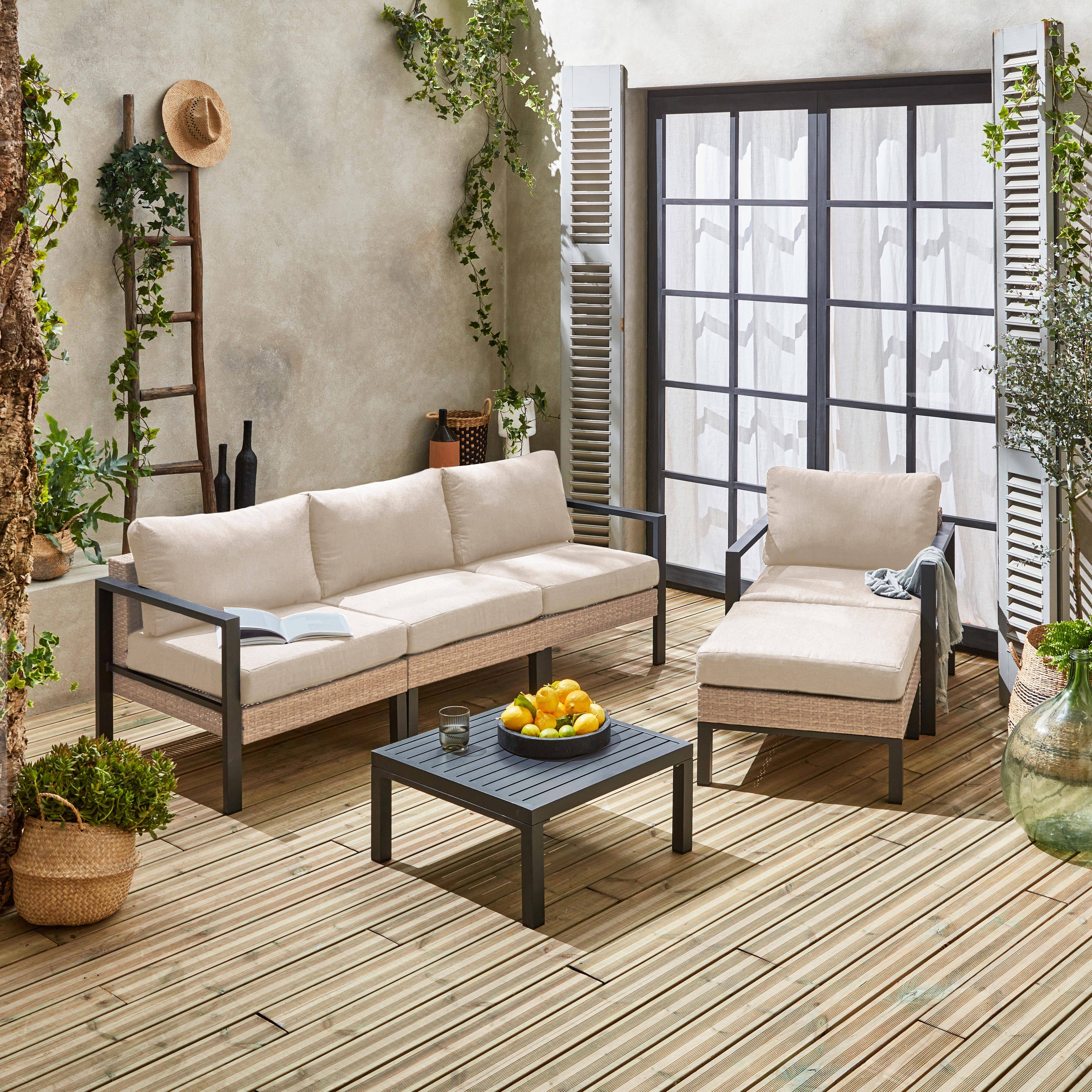 Gartenlounge-Set, Aluminium und Polyrattan, 5 Sitzplätze, beige. L 68 x T 74 x H 63 / 76 cm - Velletri,sweeek,Photo6