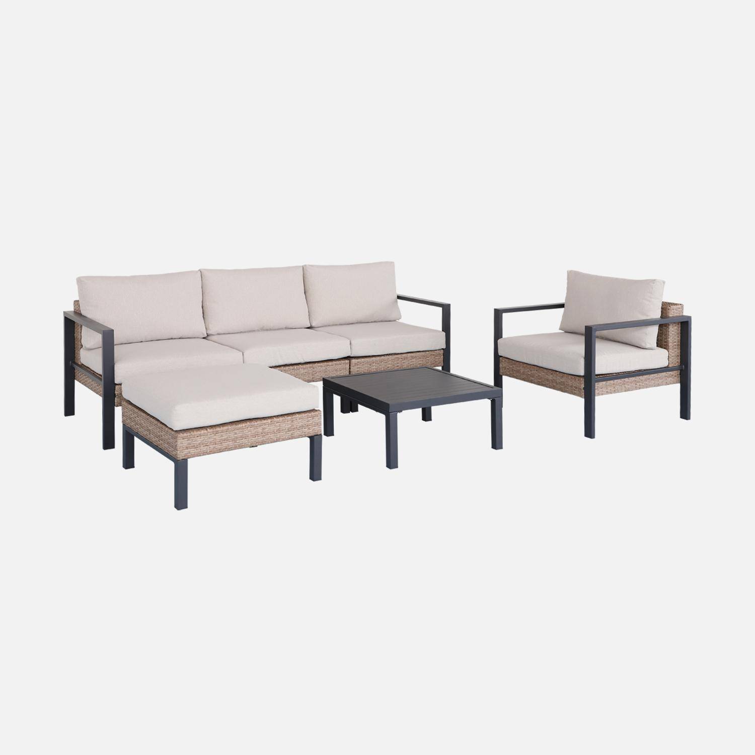 Gartenlounge-Set, Aluminium und Polyrattan, 5 Sitzplätze, beige. L 68 x T 74 x H 63 / 76 cm - Velletri,sweeek,Photo7