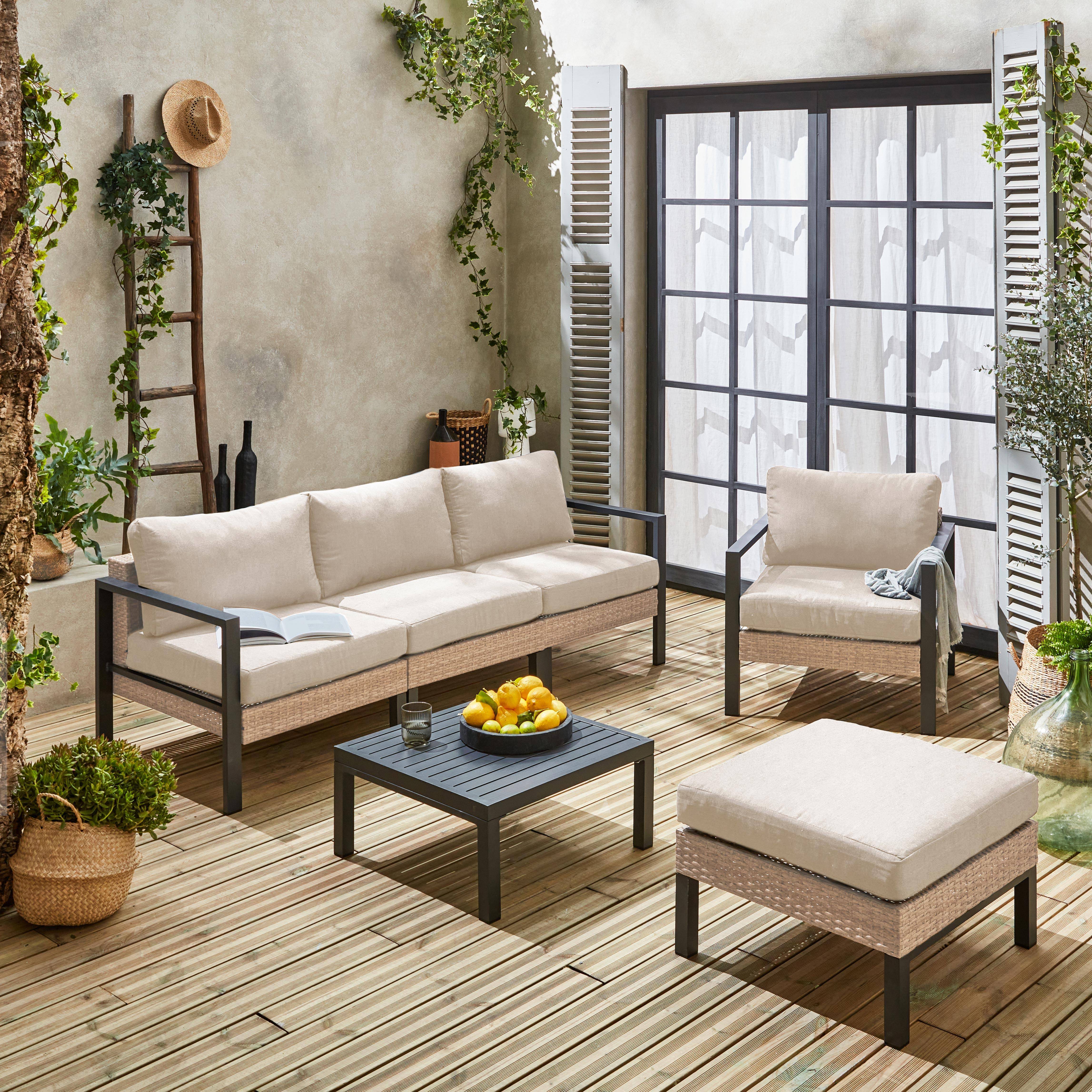 Gartenlounge-Set, Aluminium und Polyrattan, 5 Sitzplätze, beige. L 68 x T 74 x H 63 / 76 cm - Velletri,sweeek,Photo3