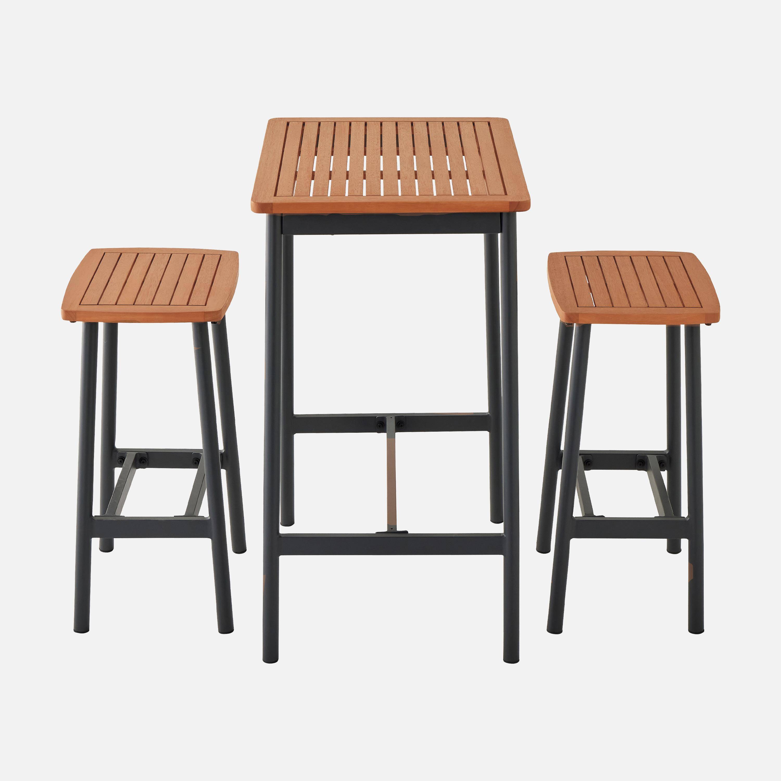 Set complet table de bar extérieur + 2 tabouret bois d'eucalyptus FSC couleur anthracite anticorrosion IPIRA Photo6