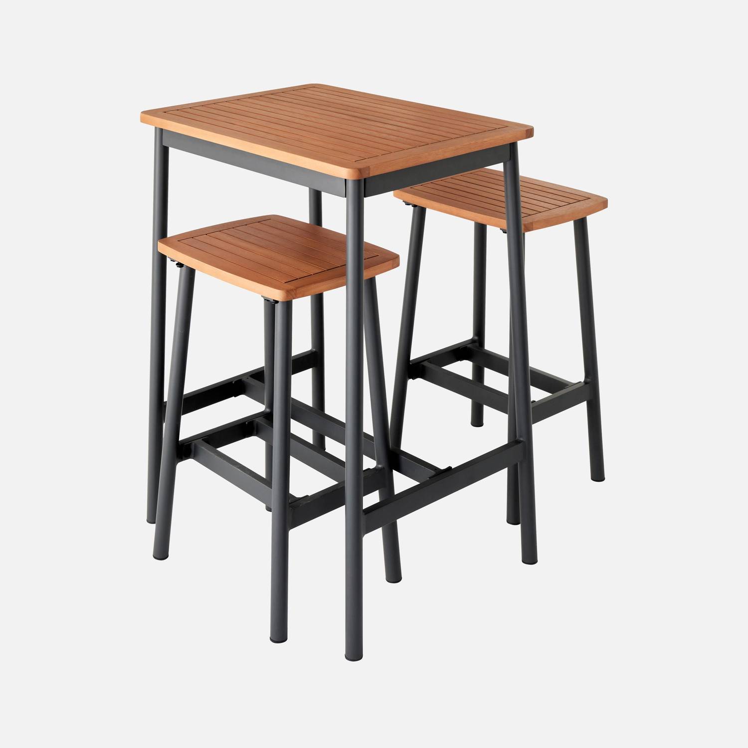 Set complet table de bar extérieur + 2 tabouret bois d'eucalyptus FSC couleur anthracite anticorrosion IPIRA Photo5