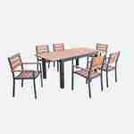 Set complet tables de jardin extensible papillon 150/195cm anthracite + 6 fauteuils empilables, bois d'eucalyptus et structure aluminium Photo4
