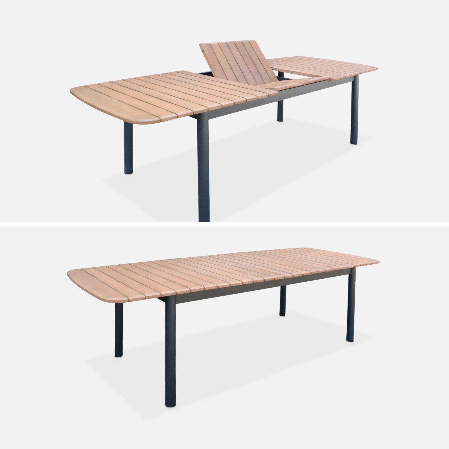 Table de jardin bois d'eucalyptus et aluminium + 8 assises SAMANA 190/254.4 x 93.5 x 76cm + 8 fauteuils couleurs bois clair anthracite, bois d'eucalyptus Photo5