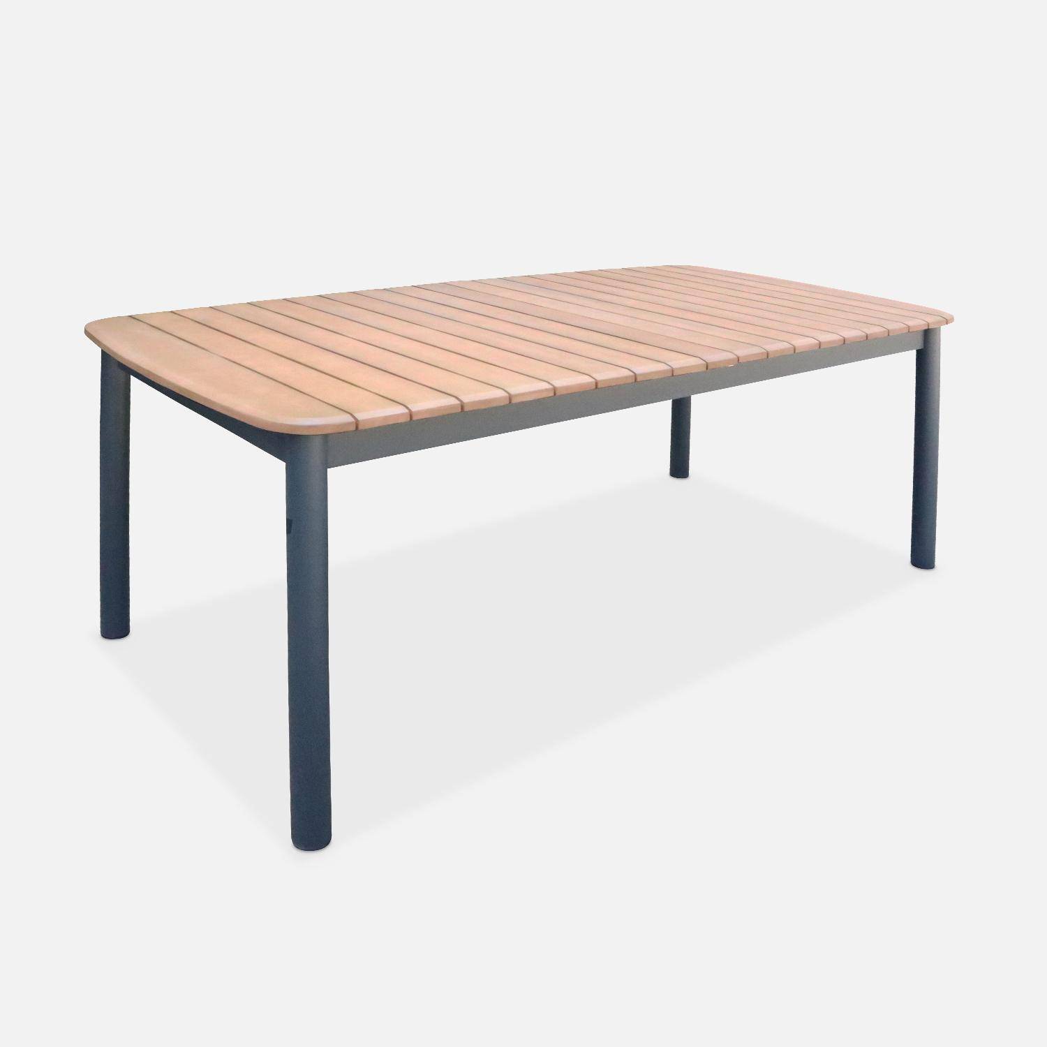 Table de jardin bois d'eucalyptus et aluminium + 8 assises SAMANA 190/254.4 x 93.5 x 76cm + 8 fauteuils couleurs bois clair anthracite, bois d'eucalyptus Photo4