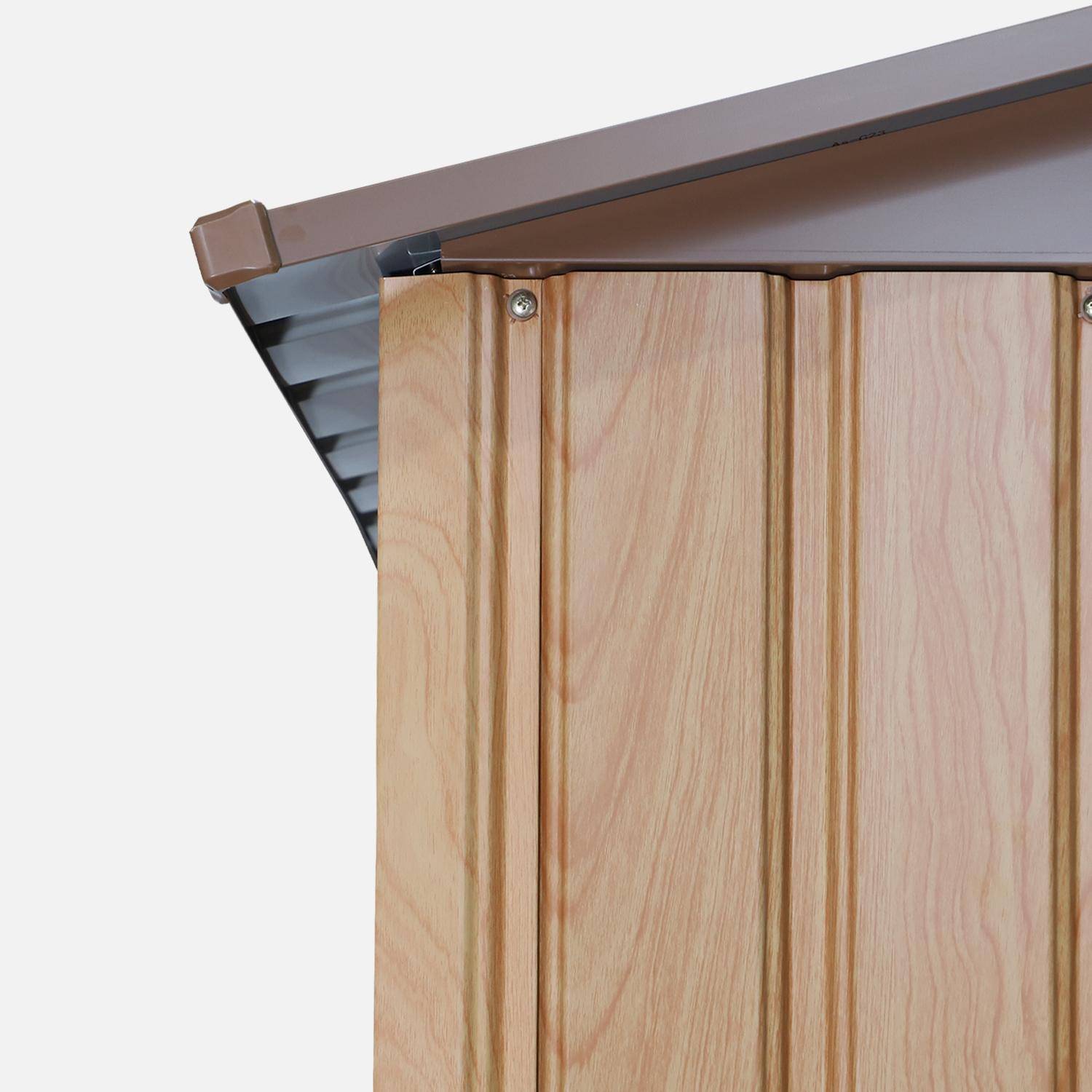 Metalowy domek ogrodowy - FERRAIN 5,29m² kolor dębowy - Szopa narzędziowa, 2 duże drzwi przesuwne, zestaw do mocowania do podłoża,sweeek,Photo7