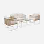 Set di mobili da giardino in corda e acciaio zincato, tavolino in vetro temperato, 4 posti a sedere Photo4
