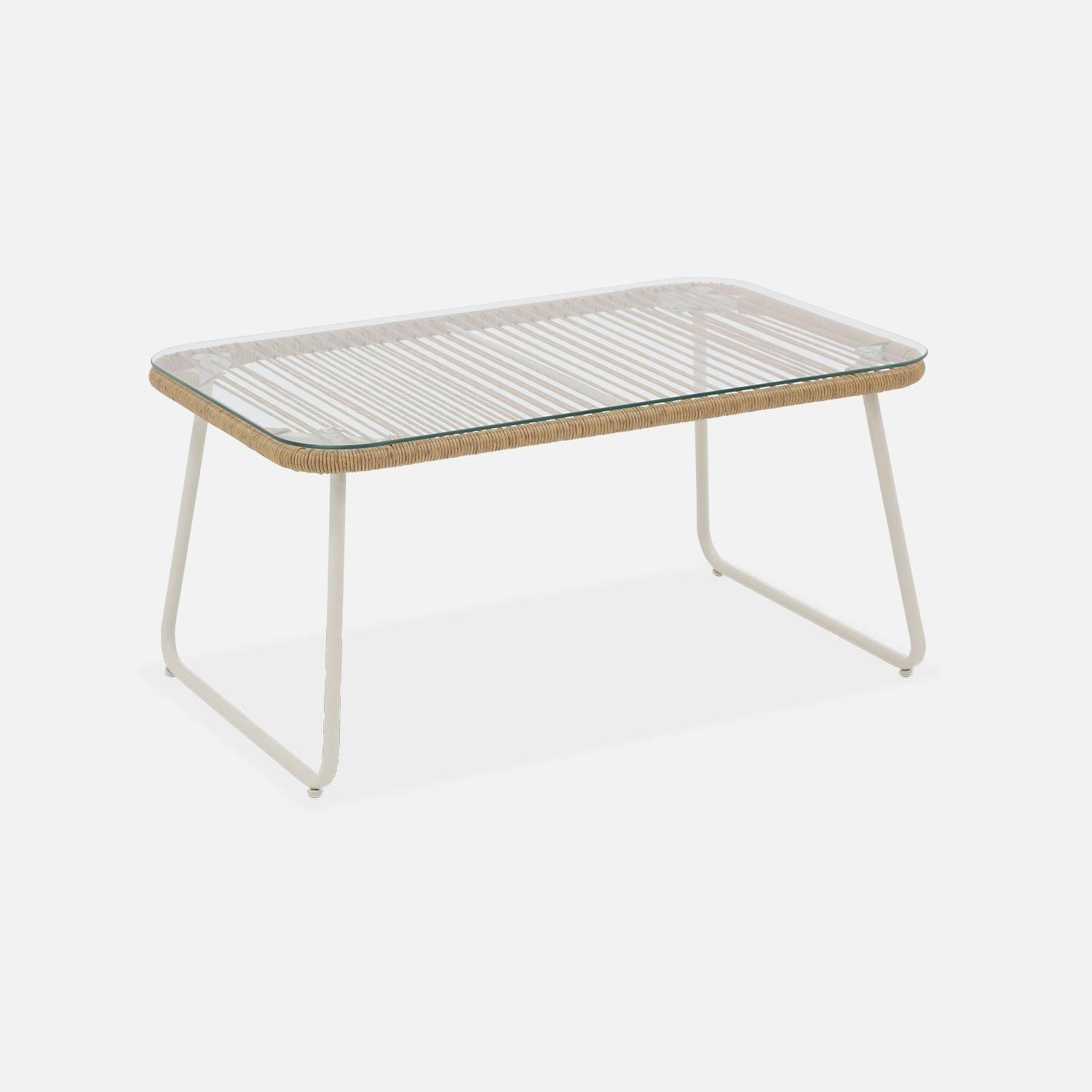 Salon de jardin en corde résine plastique et acier galvanisé, table basse en verre trempé, 4 places ,sweeek,Photo6