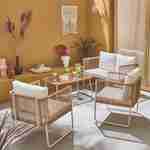 Set di mobili da giardino in corda e acciaio zincato, tavolino in vetro temperato, 4 posti a sedere Photo2