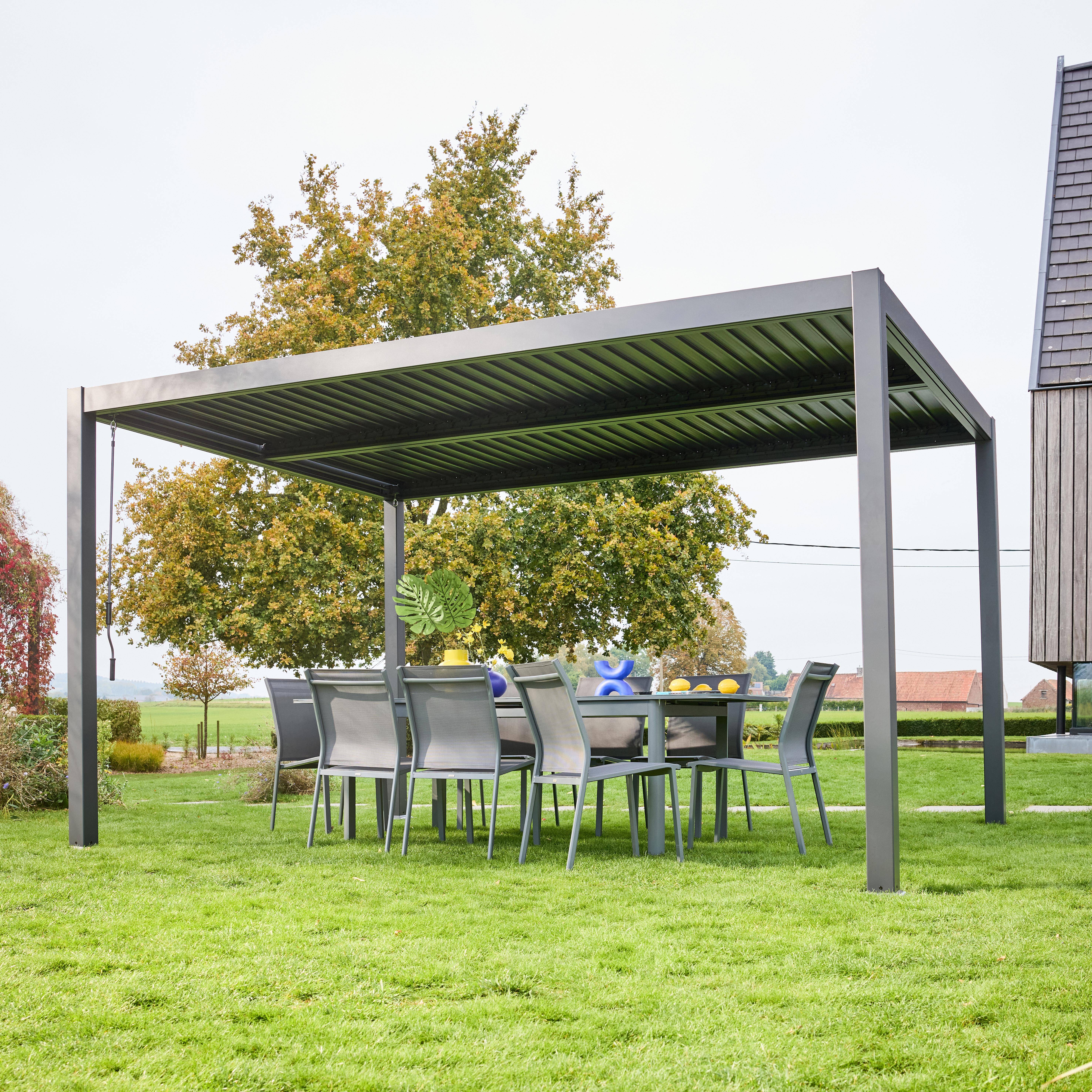 Pergola met lamellendak, staal en alminium, verstelbare lamellen, 3x4m antraciet - Palace Photo4