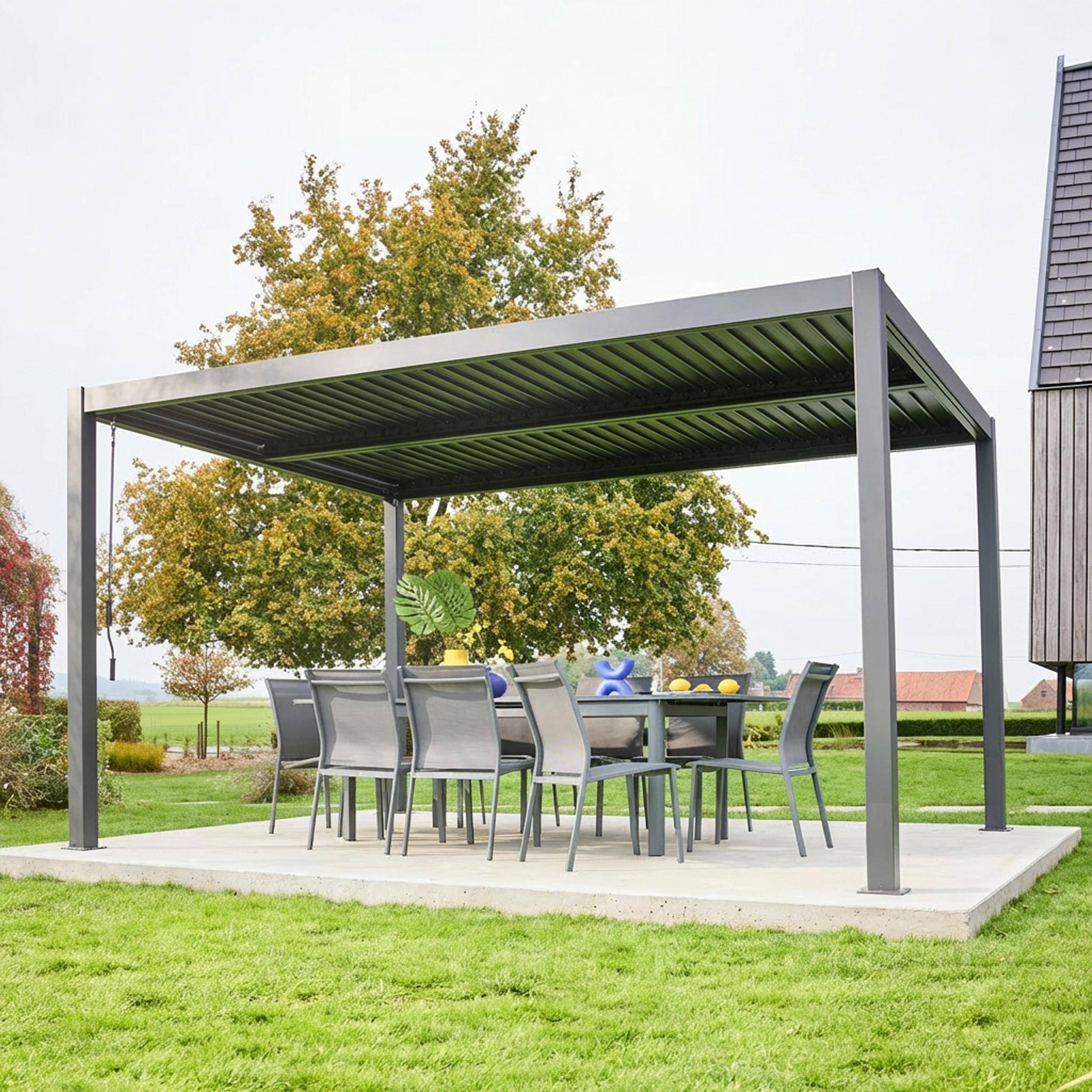 Pérgola bioclimática 3x4m de aluminio y acero con lamas orientables Antracita - 392x292x211 cm,sweeek,Photo3