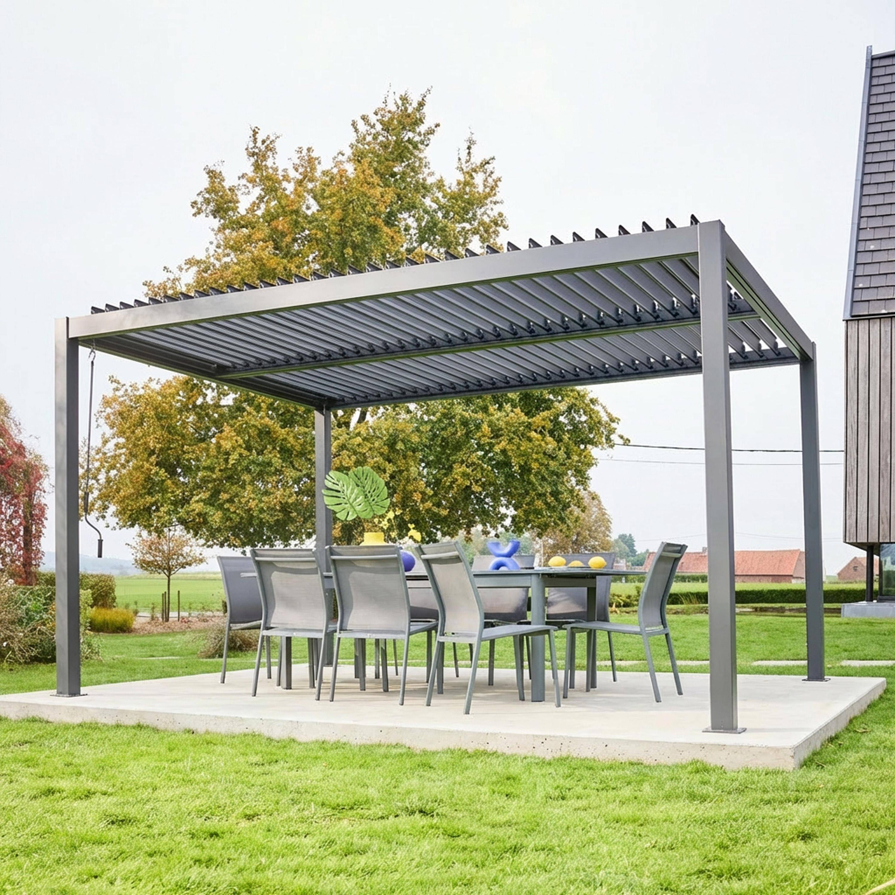 Pérgola bioclimática 3x4m de aluminio y acero con lamas orientables Antracita - 392x292x211 cm,sweeek,Photo2