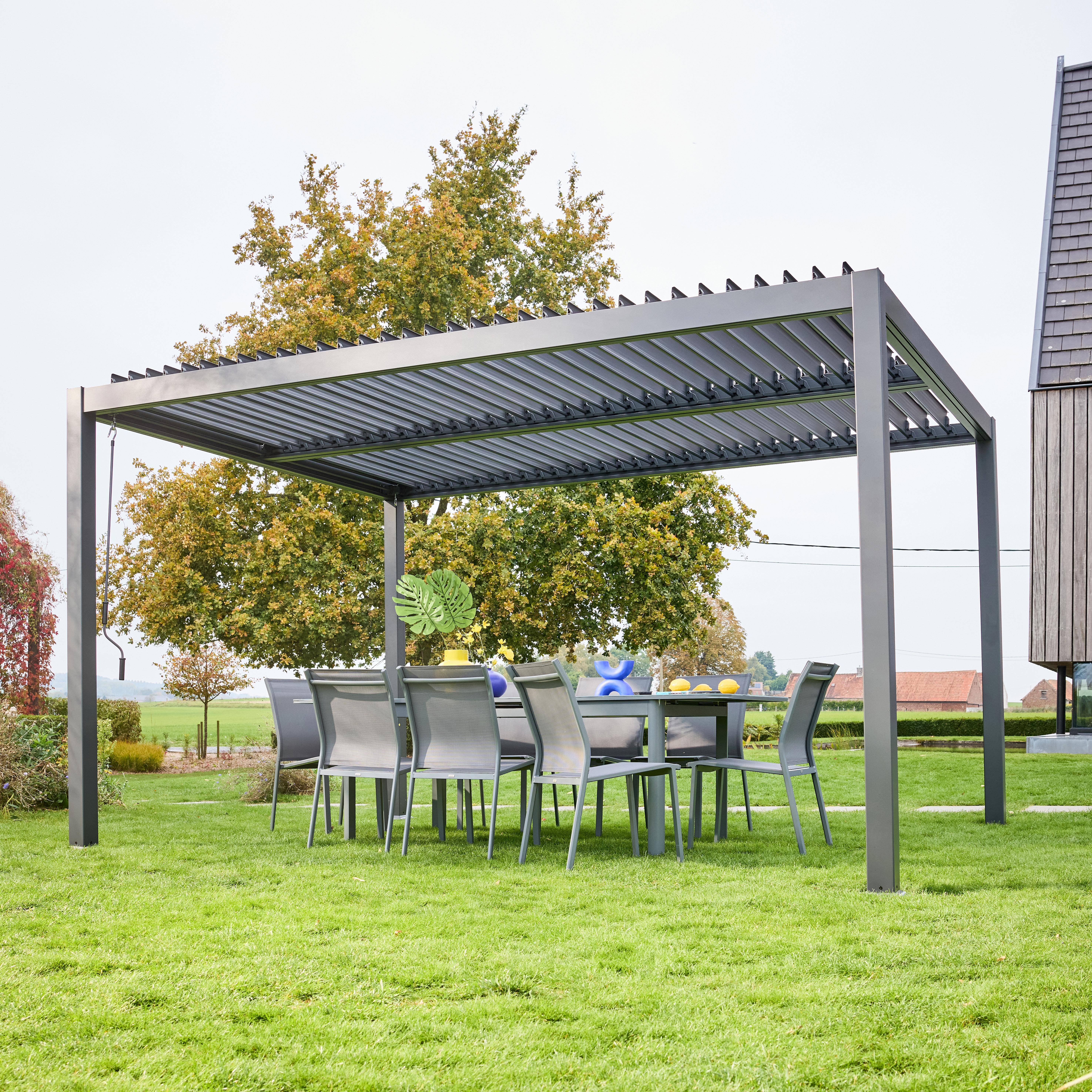 Pergola met lamellendak, staal en alminium, verstelbare lamellen, 3x4m antraciet - Palace Photo3